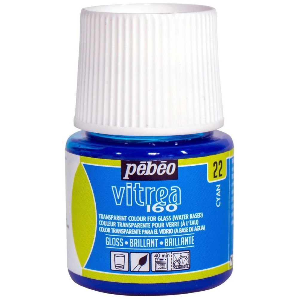 1 Pebeo Vitrea 160 Glossy Glass Paint 45mL Cyan, 1 of 1
