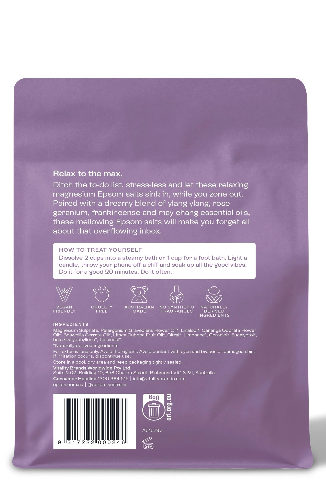 2 Epzen Relax Magnesium Epsom Salts 900g - Pure Essential Oils, 2 of 2