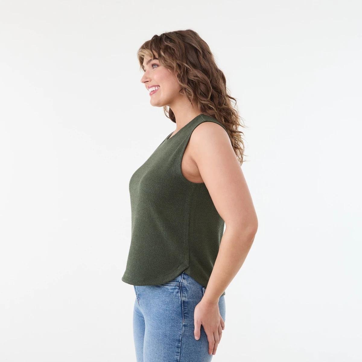 2 Sleeveless Textured Curved Hem Tank DARK CARGO, 2 of 5