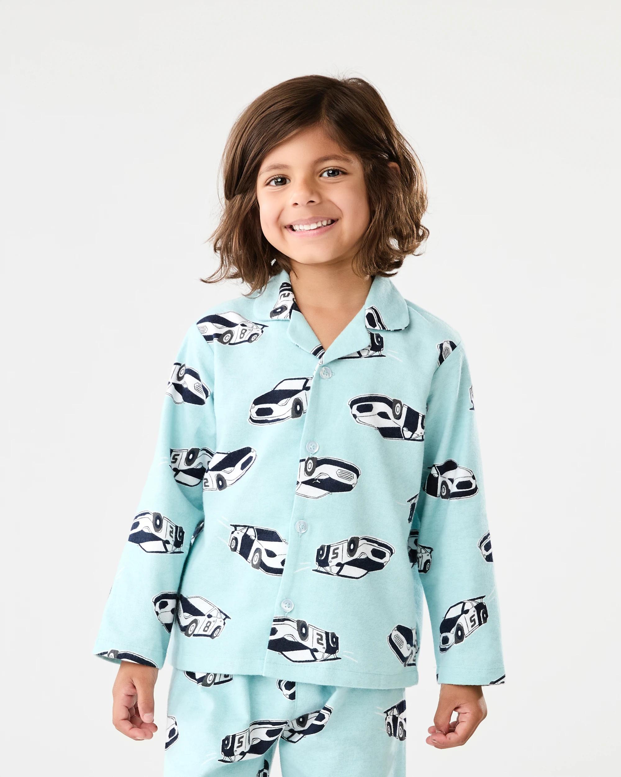 1 Flannel Pyjama Set Grn Car, 1 of 7