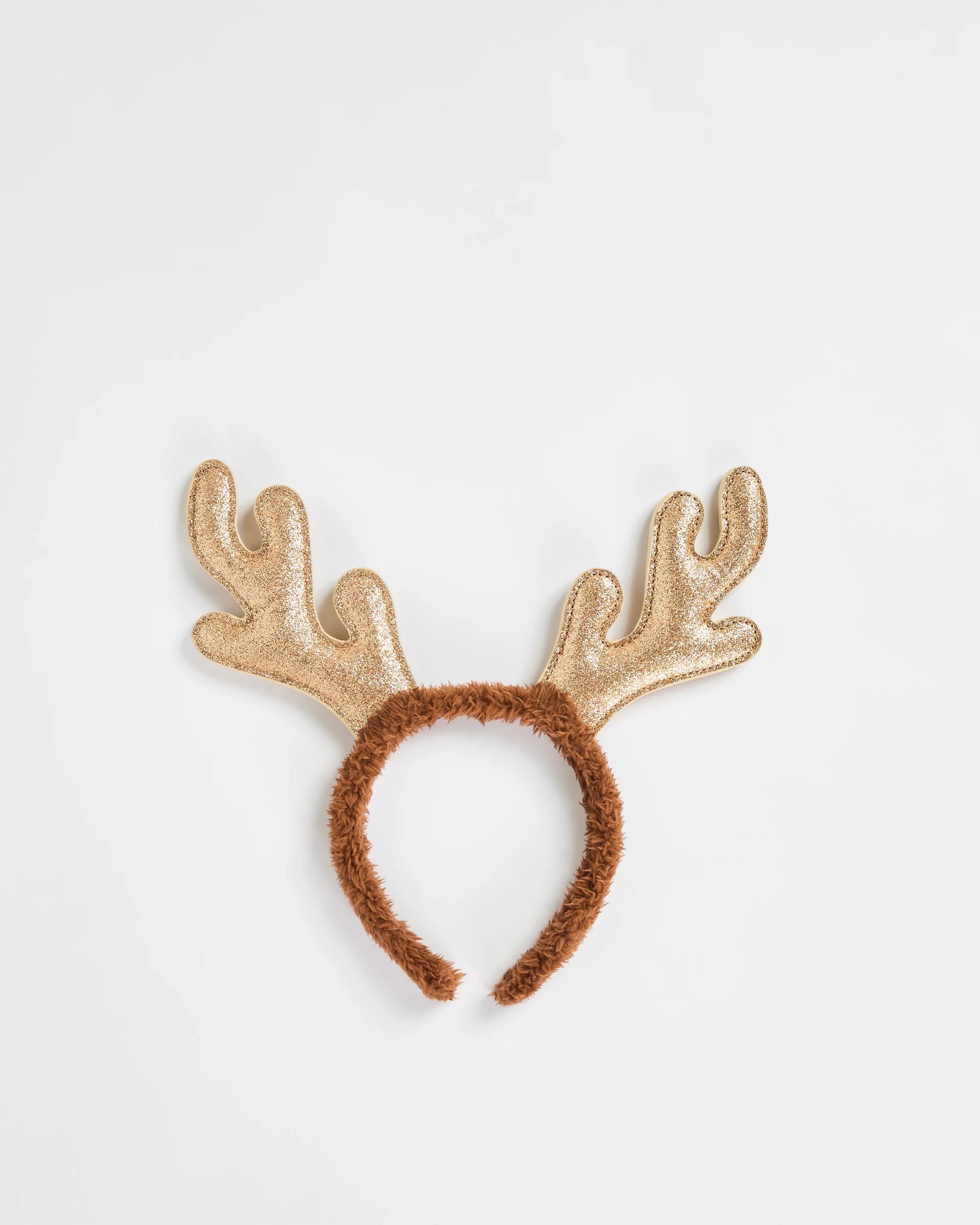 1 Target Kids Christmas Furry Reindeer Headband BROWN / GOLD, 1 of 3