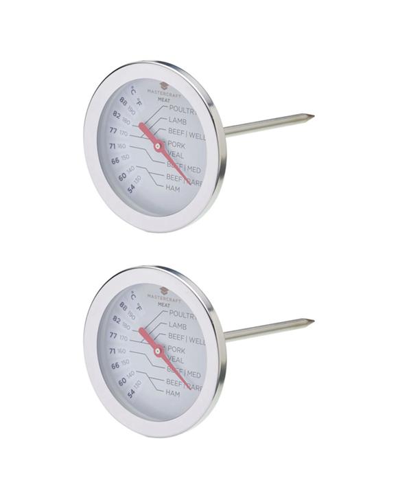 Mastercraft 2PK Meat Thermometer Stainless Steel Easy Read Dial 13.5cm Kitchen Cooking Tool Set - Silver