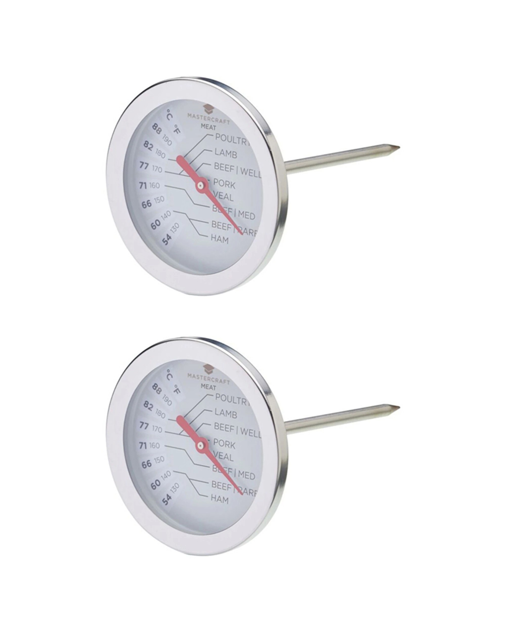 1 Mastercraft 2PK Meat Thermometer Stainless Steel Easy Read Dial 13.5cm Kitchen Cooking Tool Set - Silver, 1 of 3