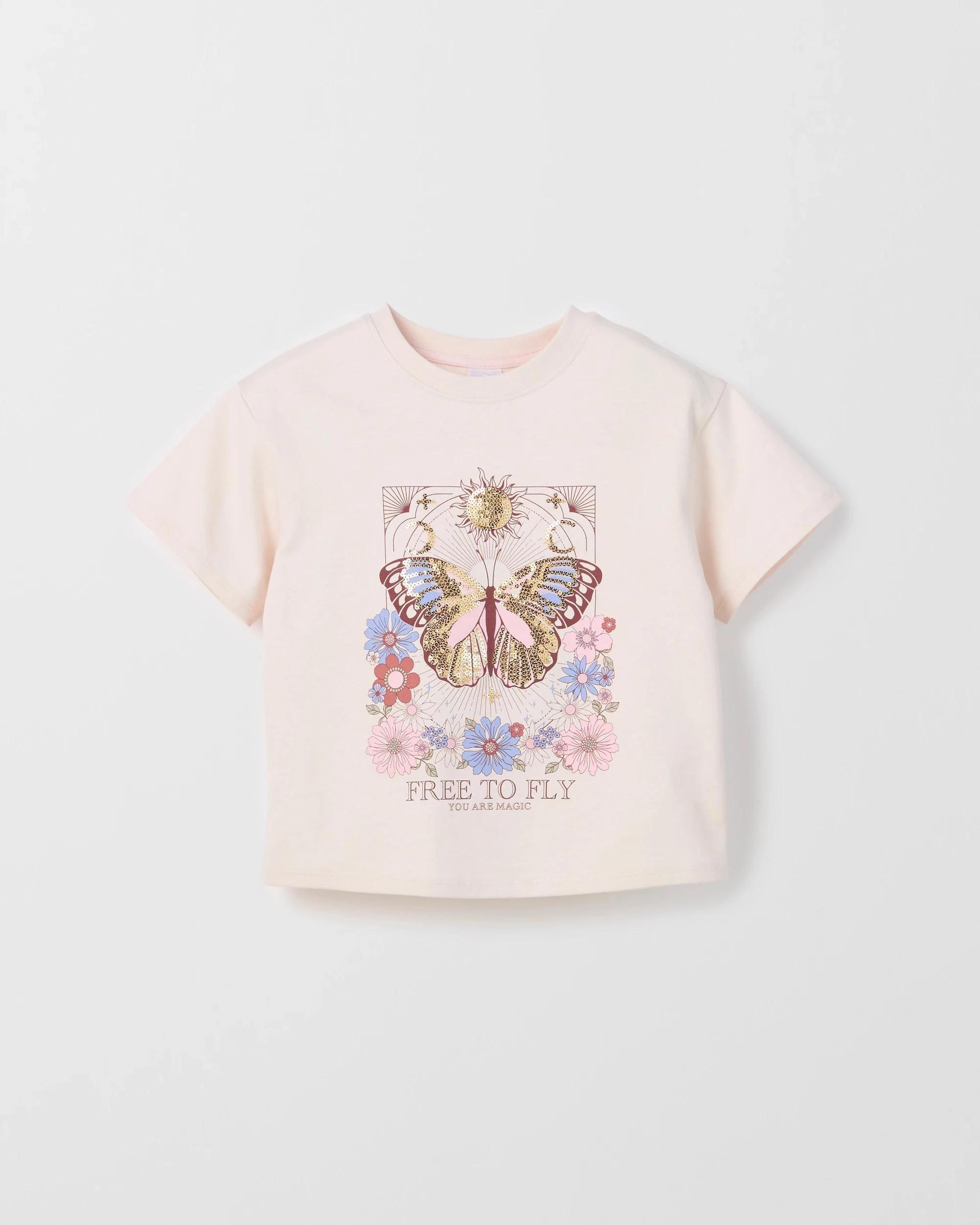 1 Target Kids Australian Cotton Short Sleeve Fashion T-Shirt BUTTERFLY CREAM, 1 of 2