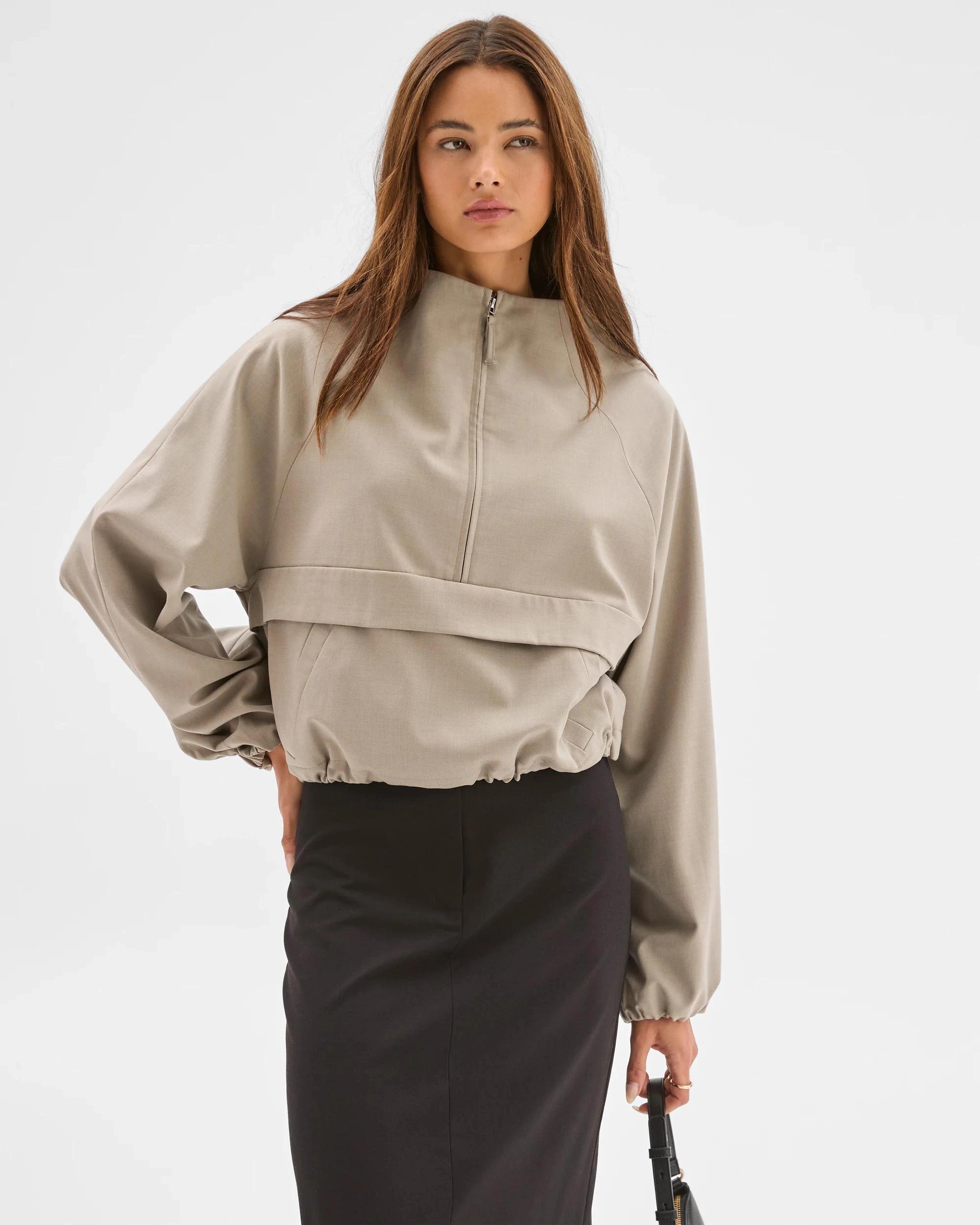 2 Lily Loves Tailored 1/4 Zip Jacket LIGHT KHAKI, 2 of 6