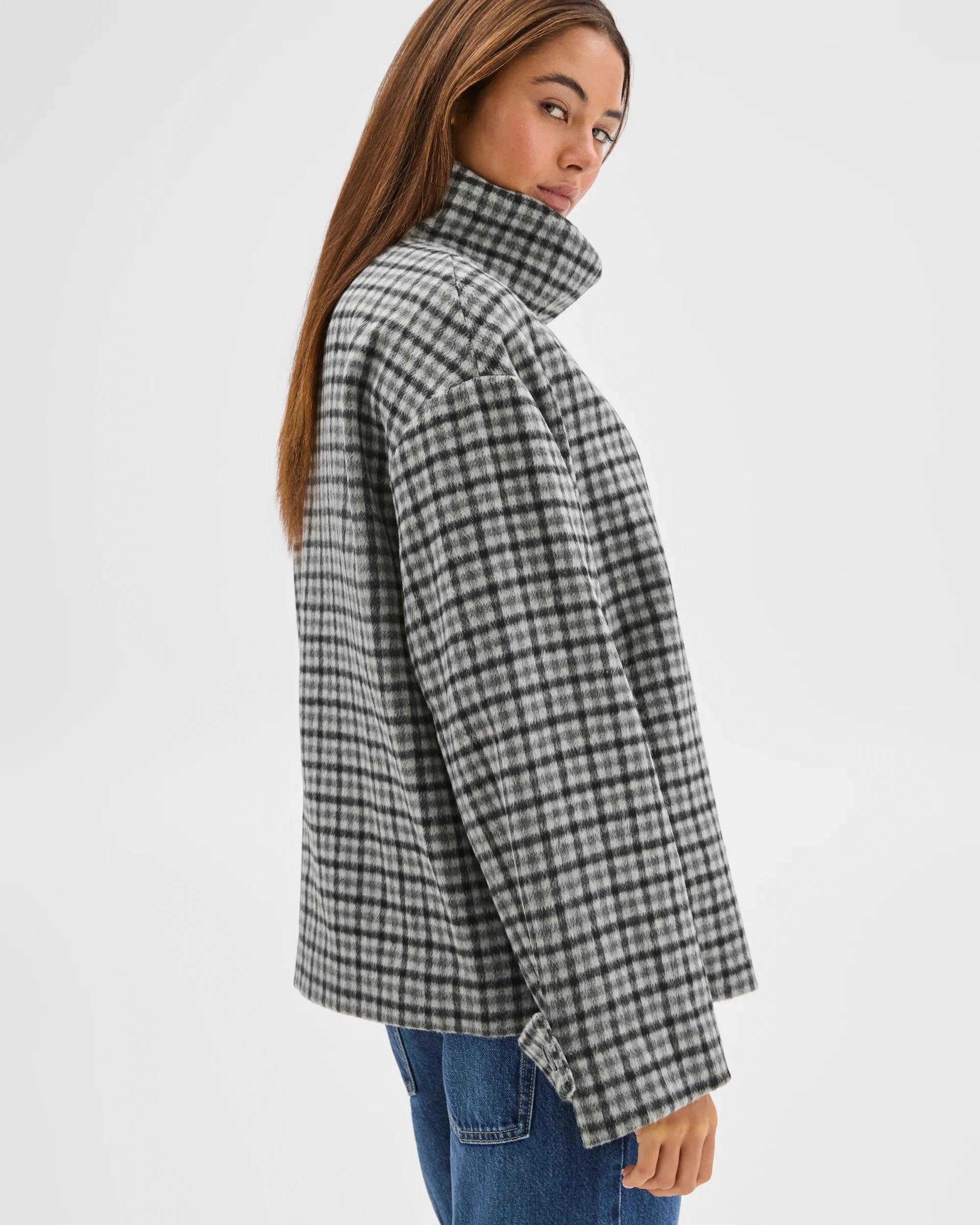 7 Lily Loves Funnel Neck Short Coat CHECK, 7 of 8