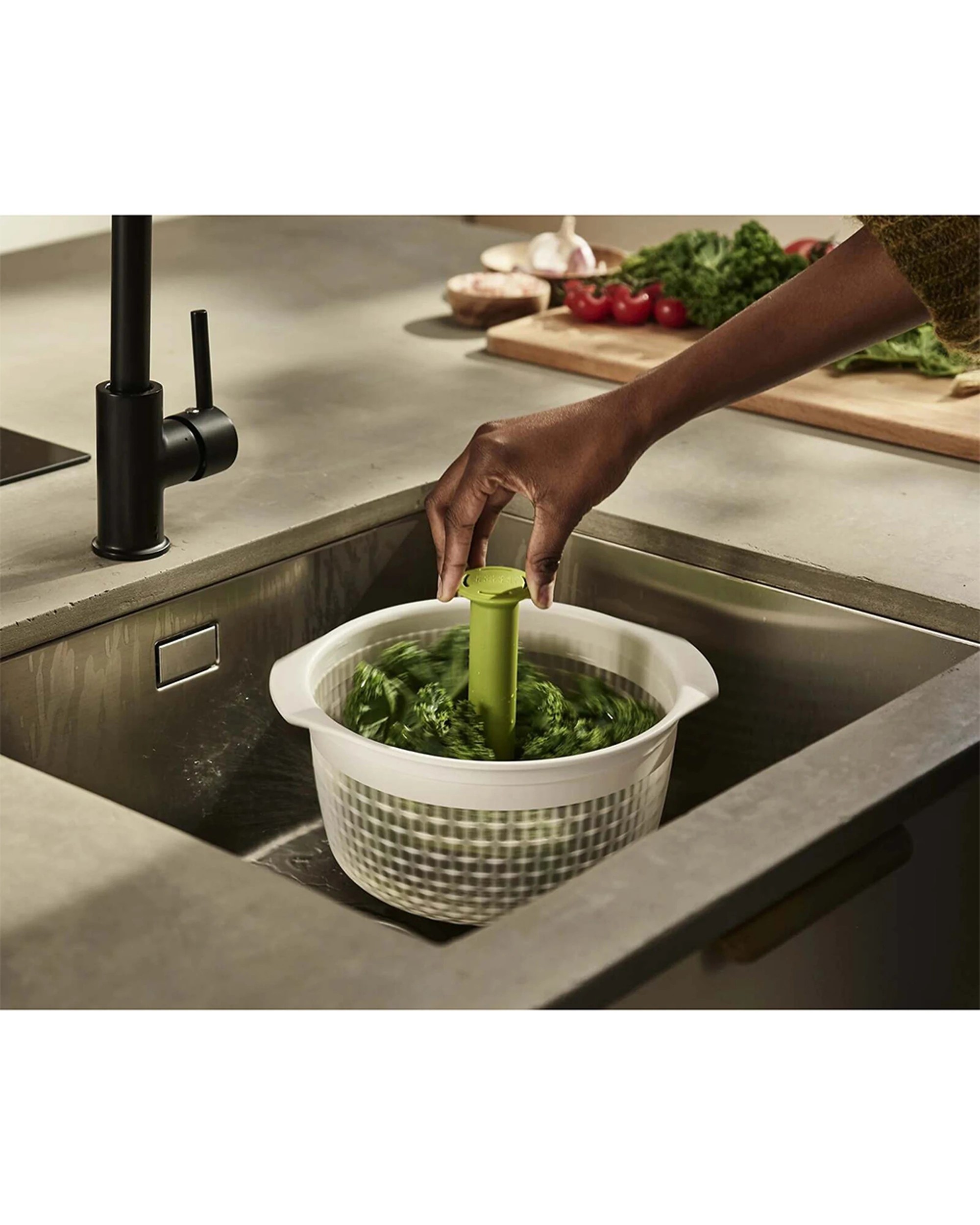 2 Joseph Joseph Spindola In-Sink Salad-Spinning Colander Easy Pump-Action - Multi, 2 of 7