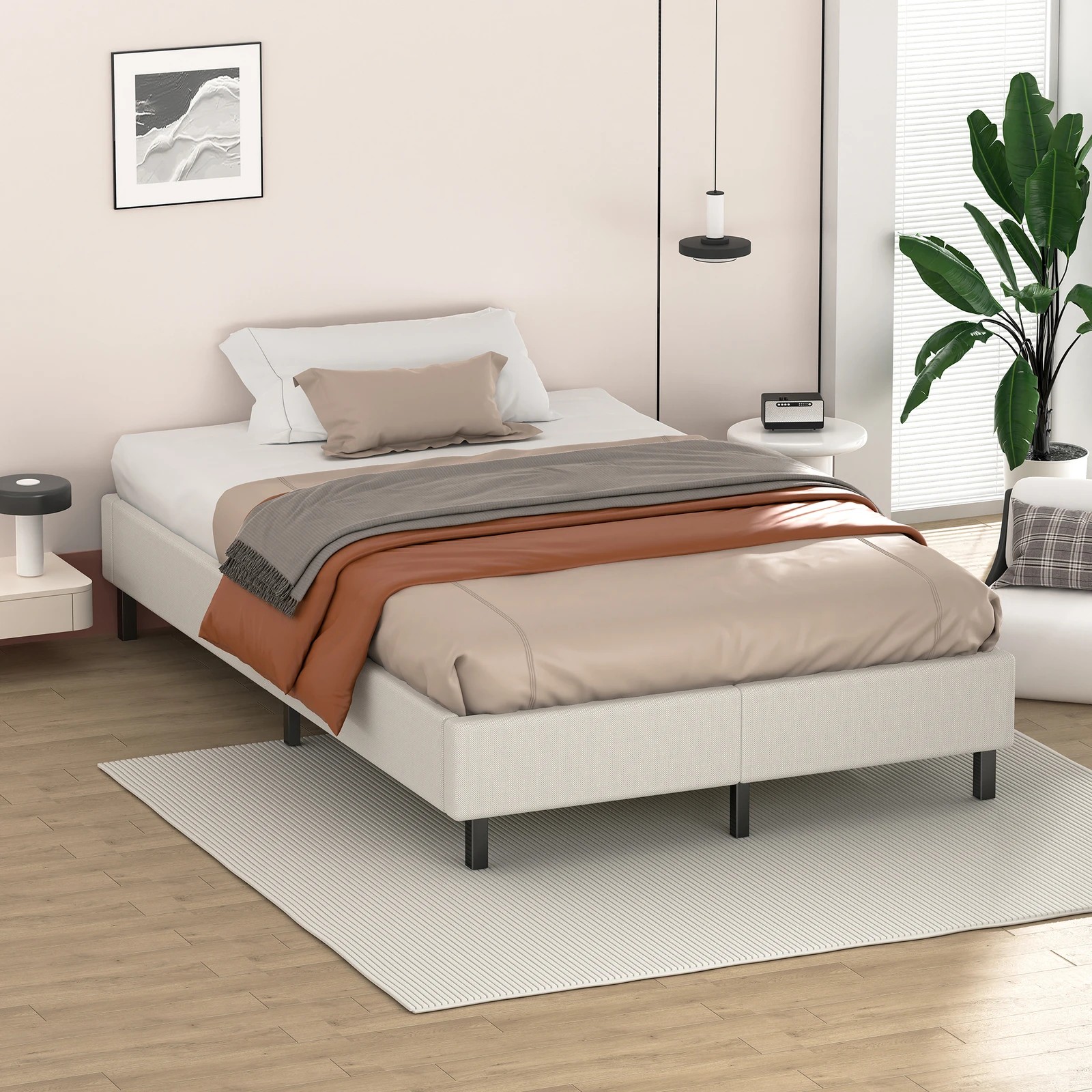 6 Alfordson Bed Frame King Single Mattress Base Foundation Beige Fabric Basel - Beige, 6 of 10