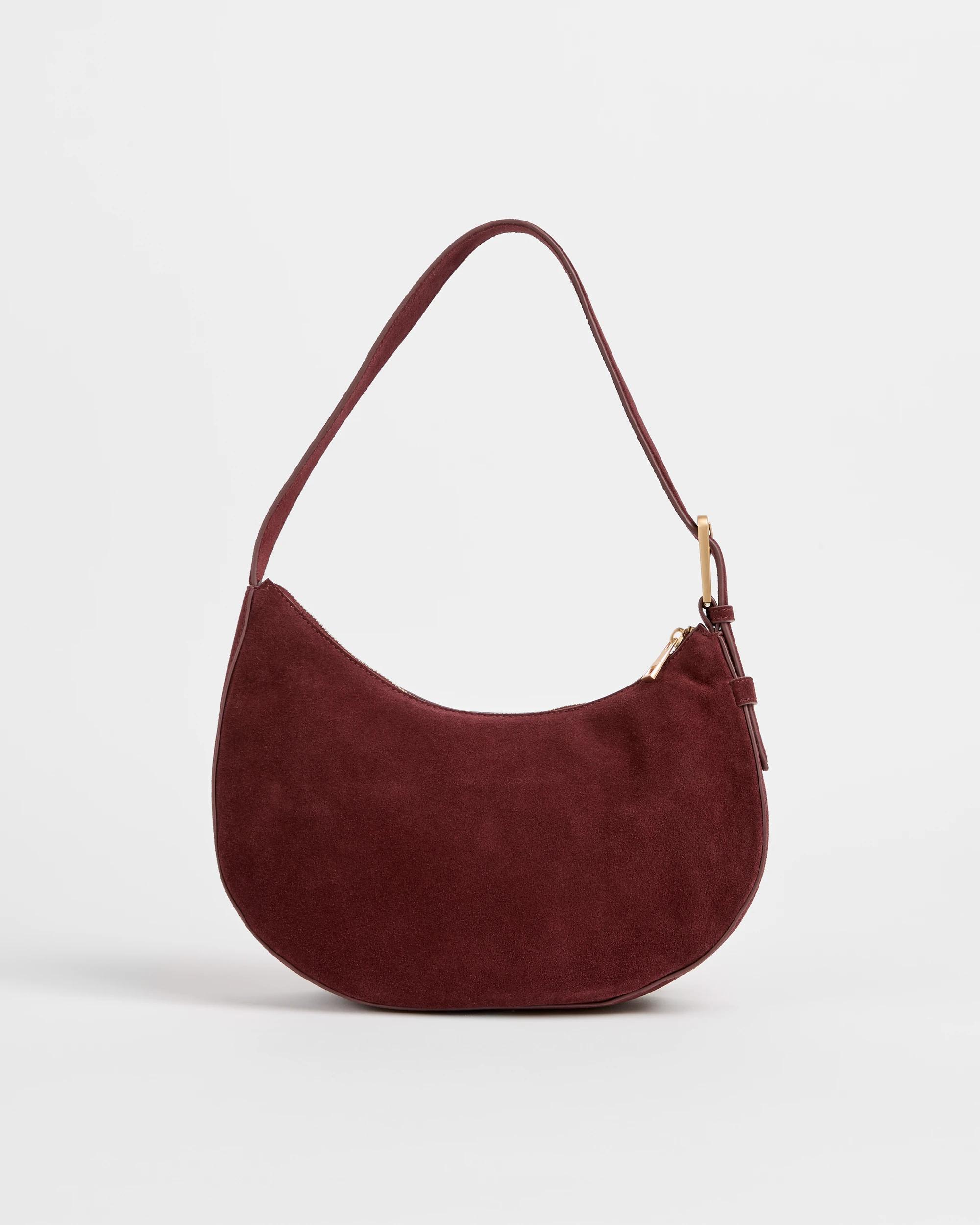 1 Target Accessories Premium Suede Leather Halfmoon Shoulder Bag BORDEAUX, 1 of 4