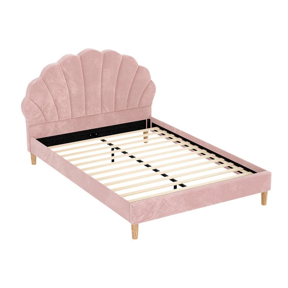 1 Artiss Bed Frame Double Size Scallop-Shape Bedhead Base Upholstered Bedroom Furniture - Pink, 1 of 7