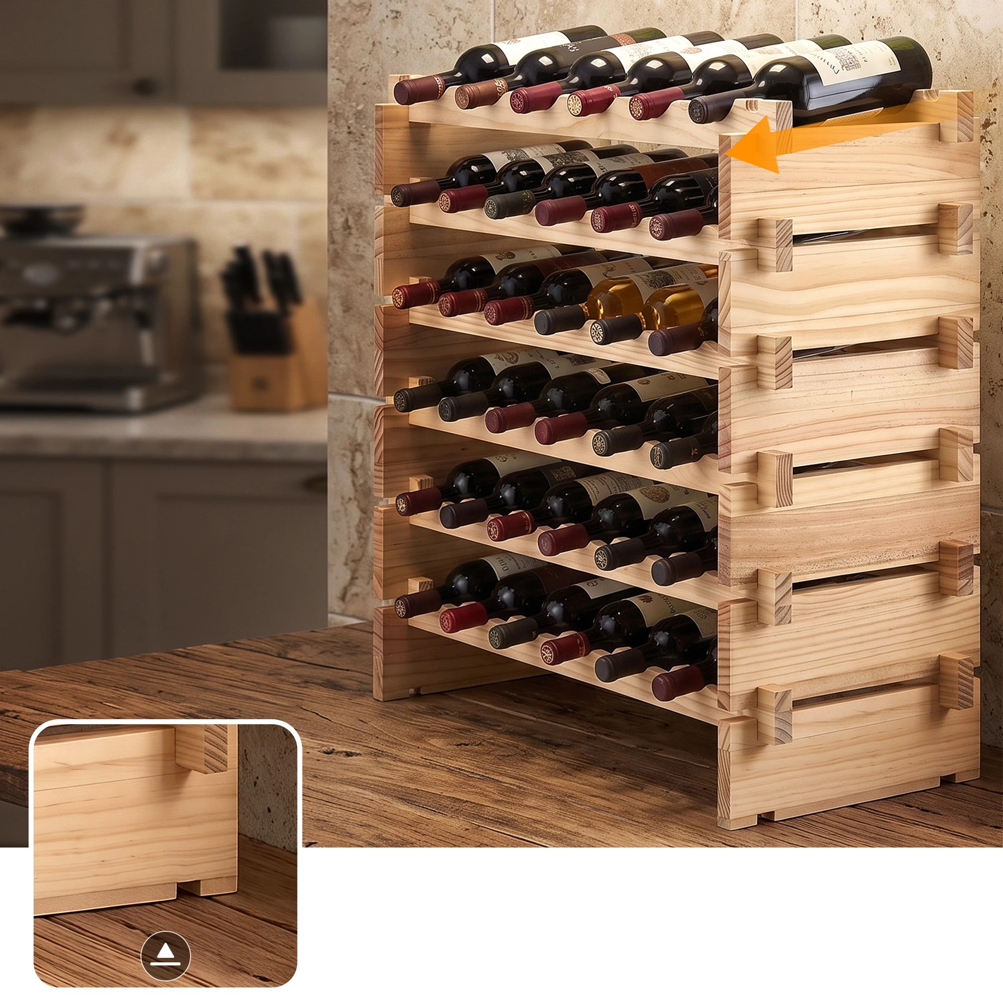 7 Artiss 36 Bottle Wooden Wine Rack - 6 Tier Modular Pine Wood Stand, 70 x 30 x 70cm - Natural, 7 of 9