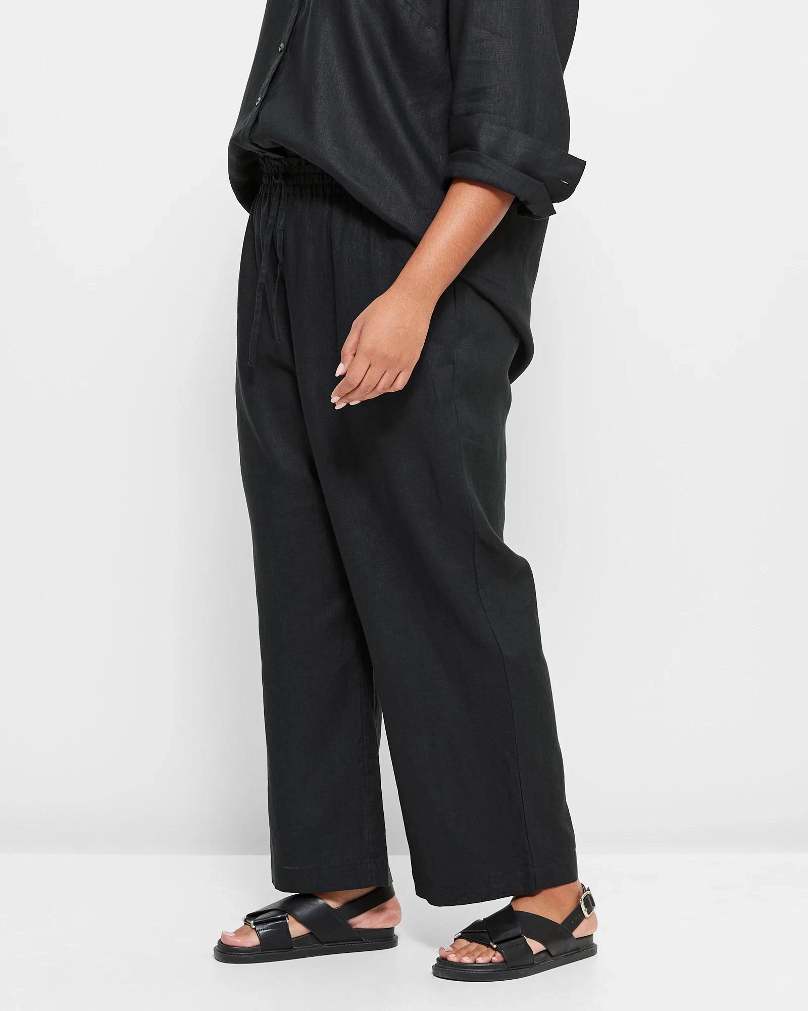 3 Target Plus Size European Linen Wide Leg Pants BLACK, 3 of 5