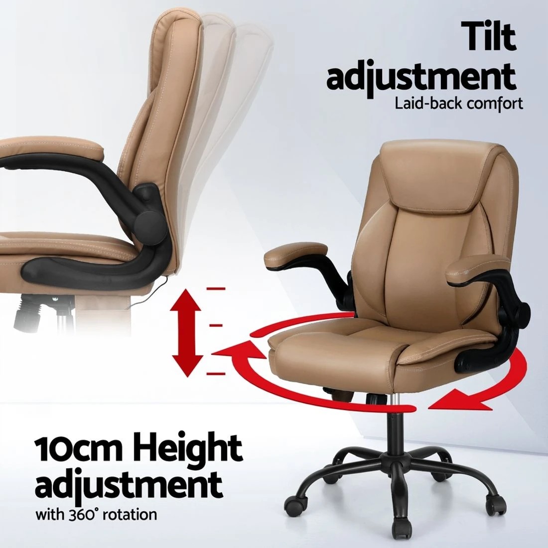 6 Artiss 2 Point Massage Office Chair Leather Mid Back Brown - Multi, 6 of 7
