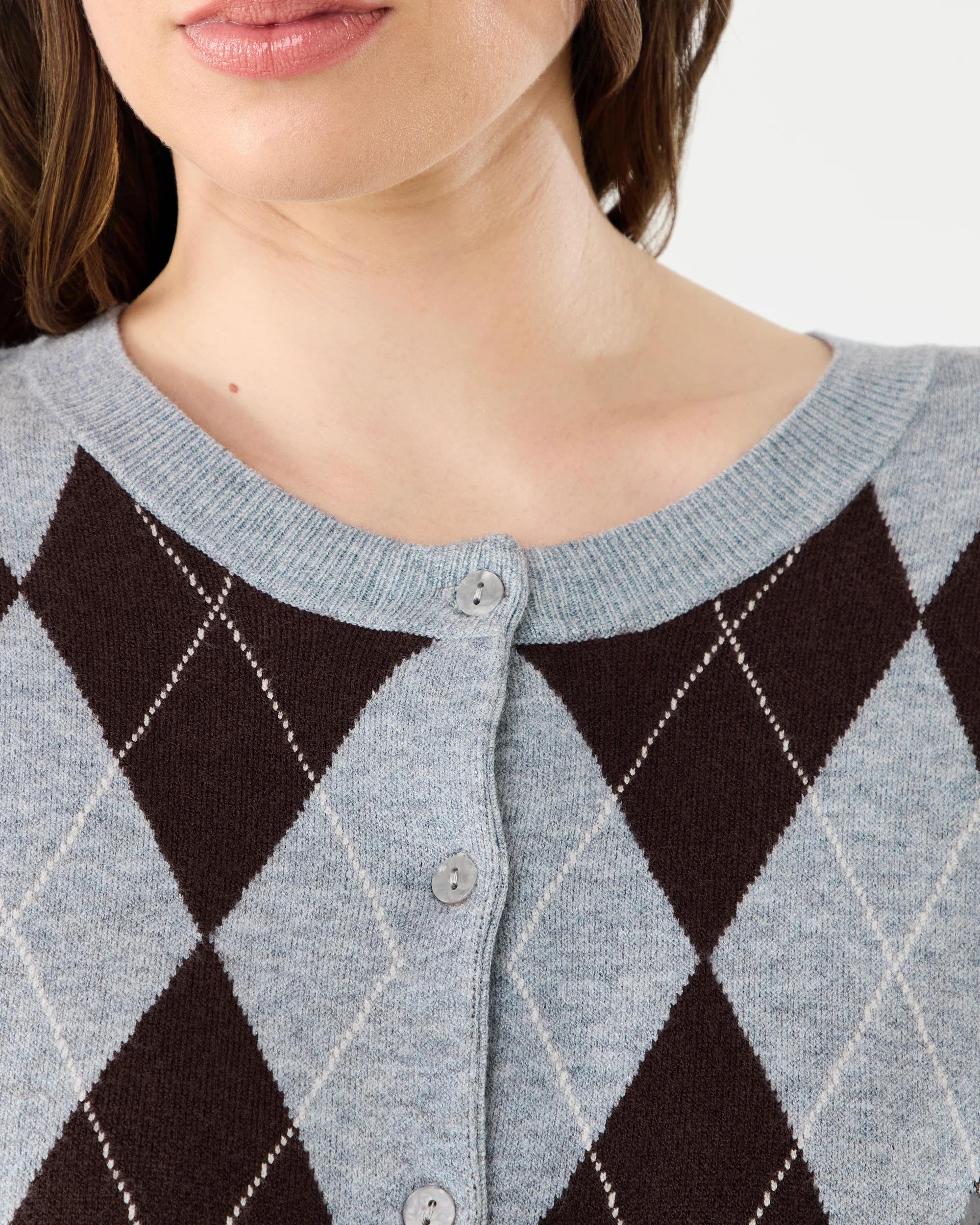 5 Lightweight Argyle Cardigan Gry Argyle, 5 of 7