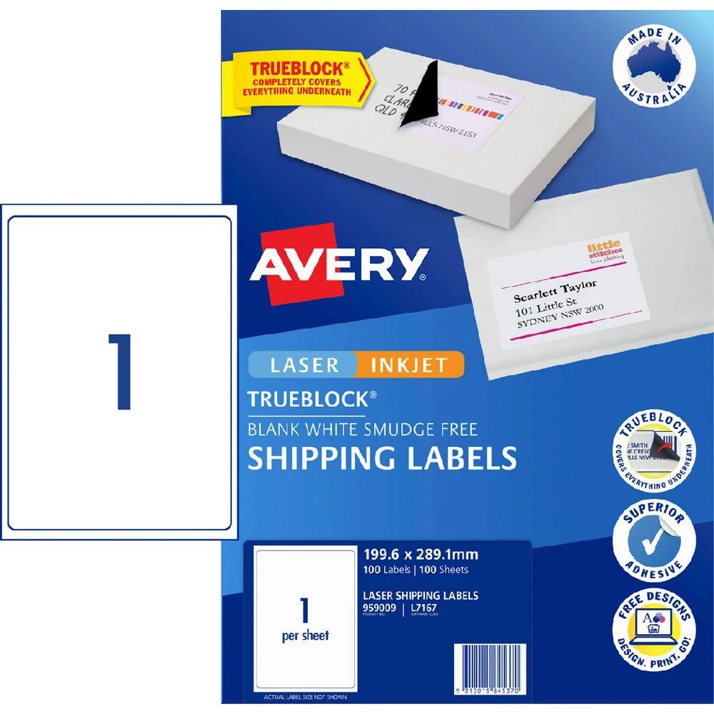 1 Avery 1UP Inkjet Laser Shipping Labels 100 Sheets, 1 of 8