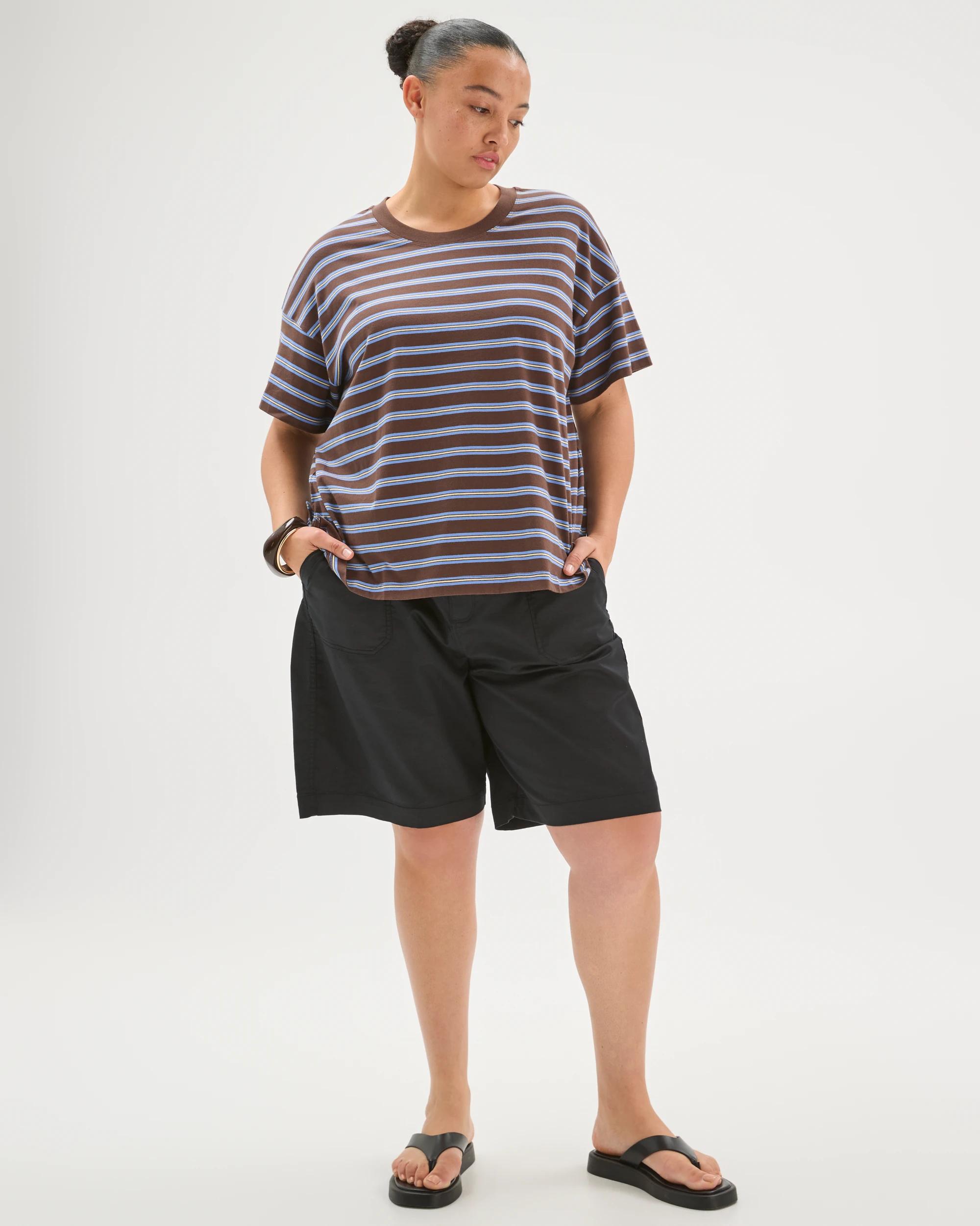 3 Target Curve Plus Size Australian Cotton Split Hem T-Shirt BRUNETTE BLUE STRIPE, 3 of 7
