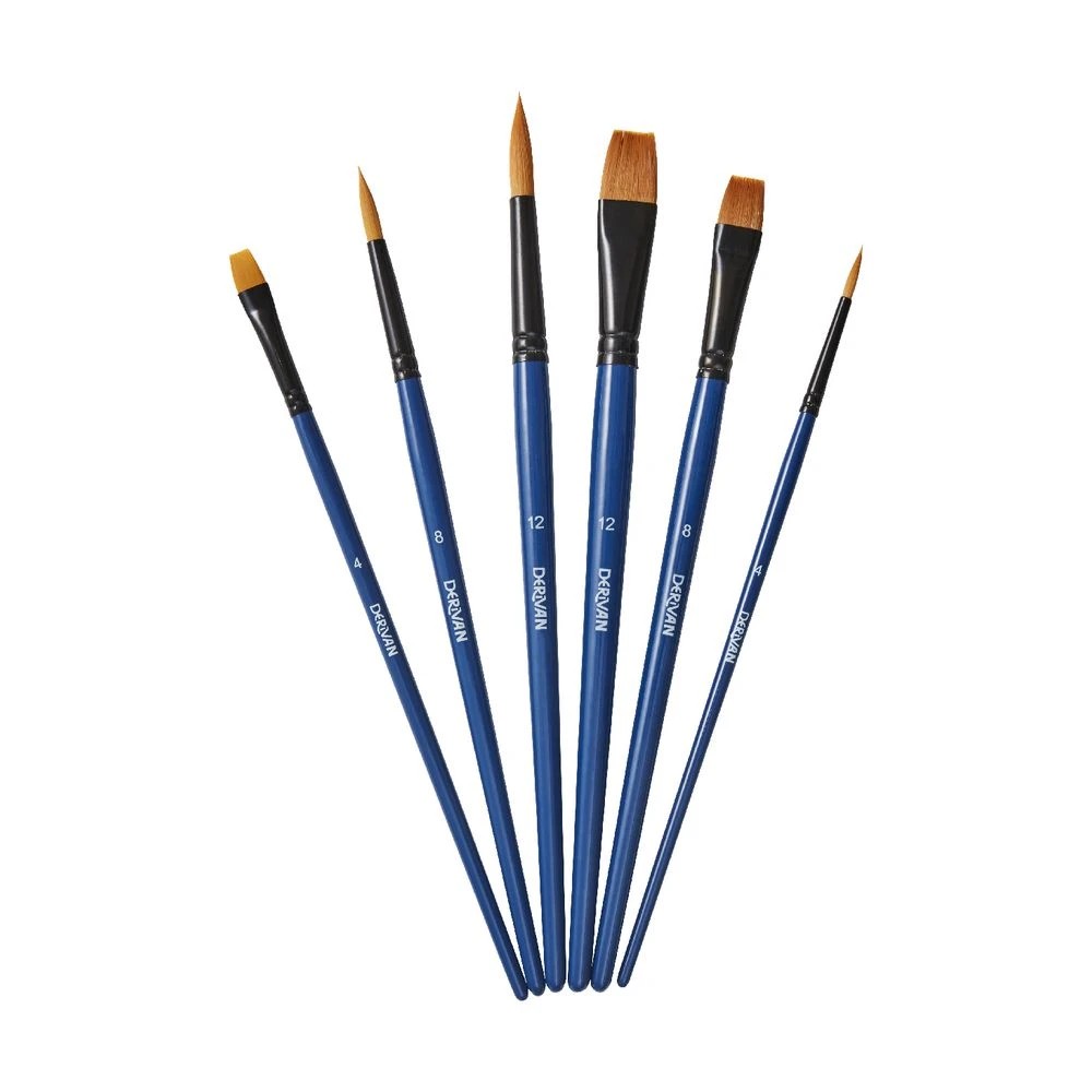 3 Derivan Short Handle Flat and Round Paintbrush 6 Piece, 3 of 3