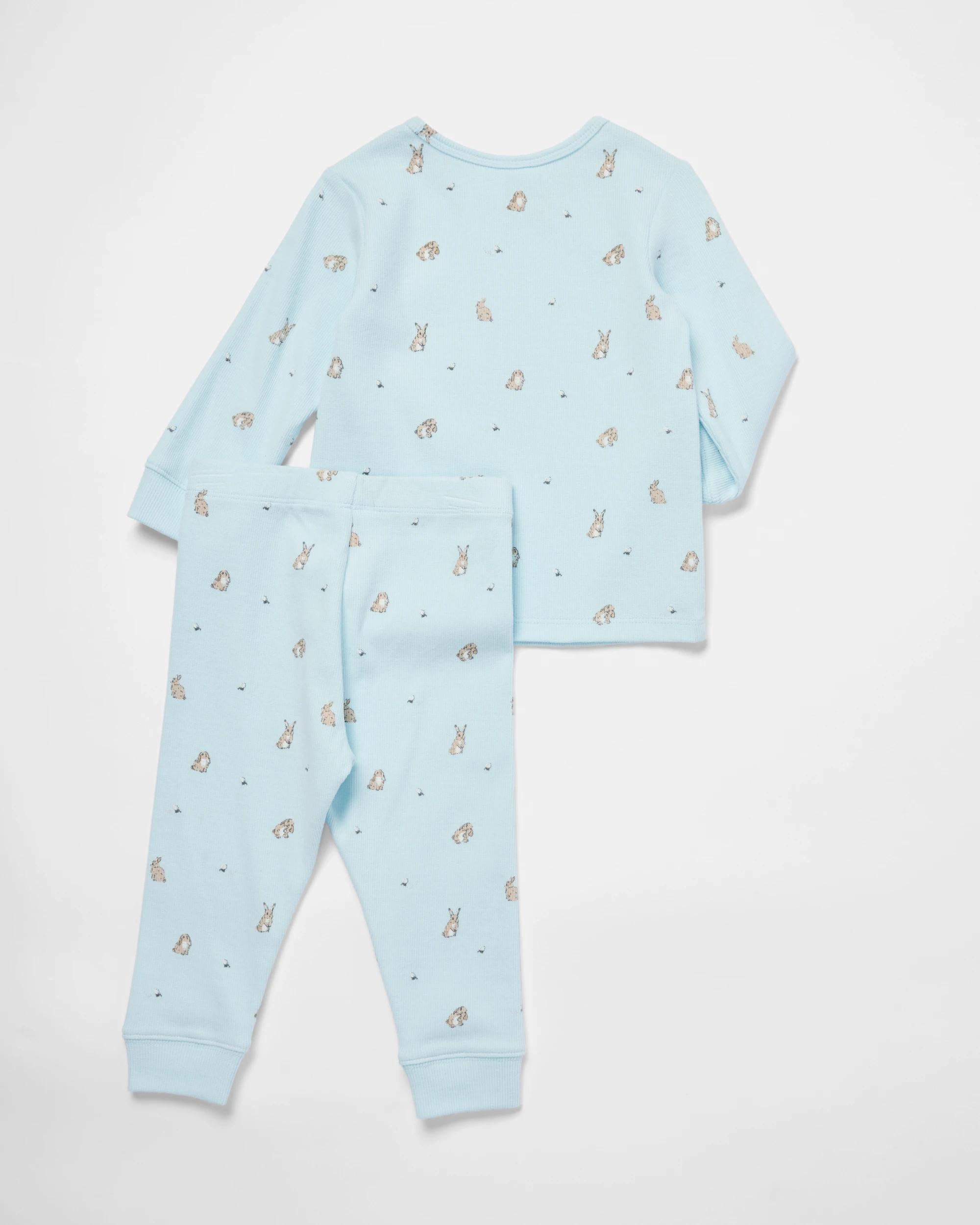 2 Cotton Ribbed Pyjama Set Blu Bnny, 2 of 8