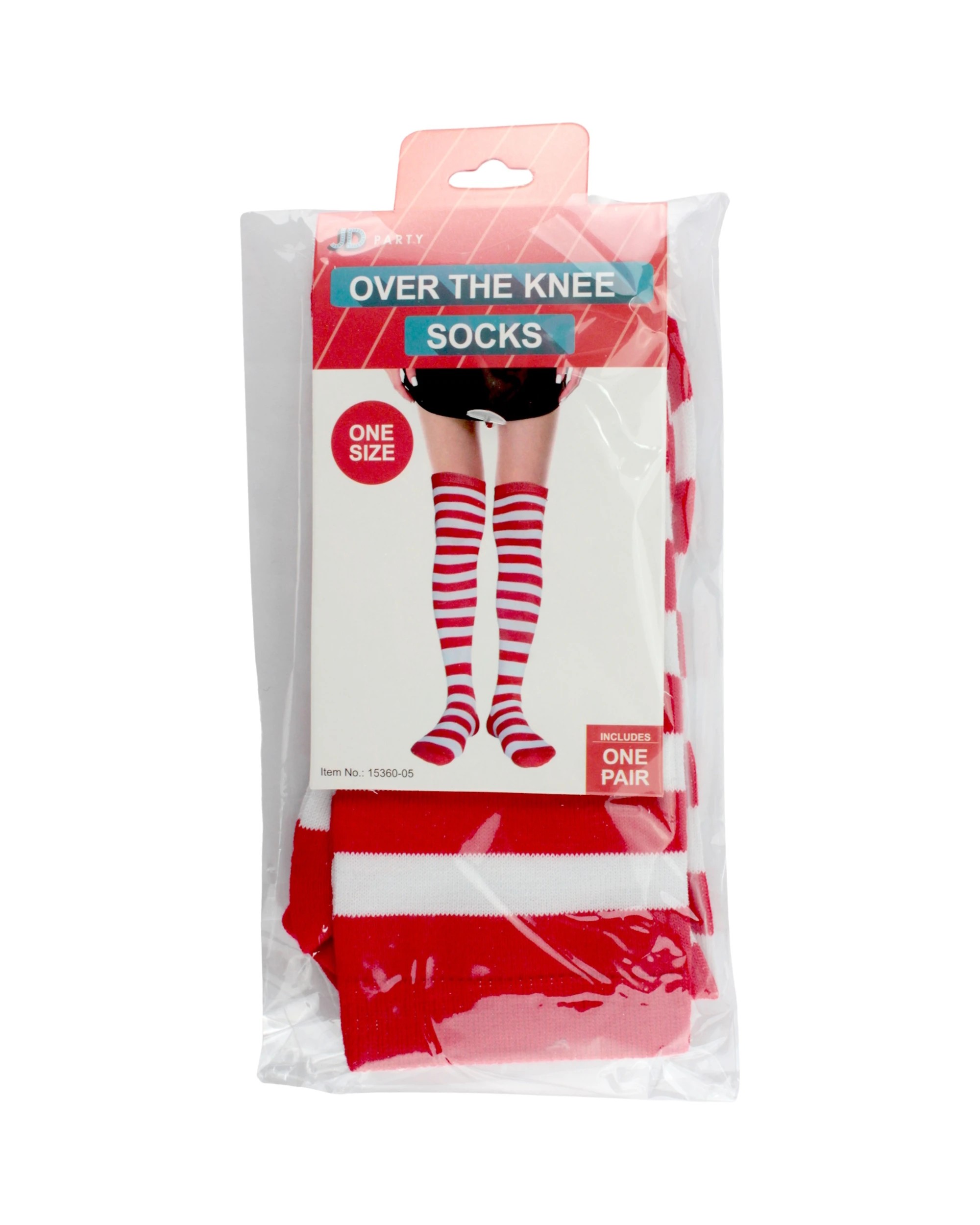 3 JD Party Over The Knee & White Striped Socks 1 Pair - One Size - Red, 3 of 4
