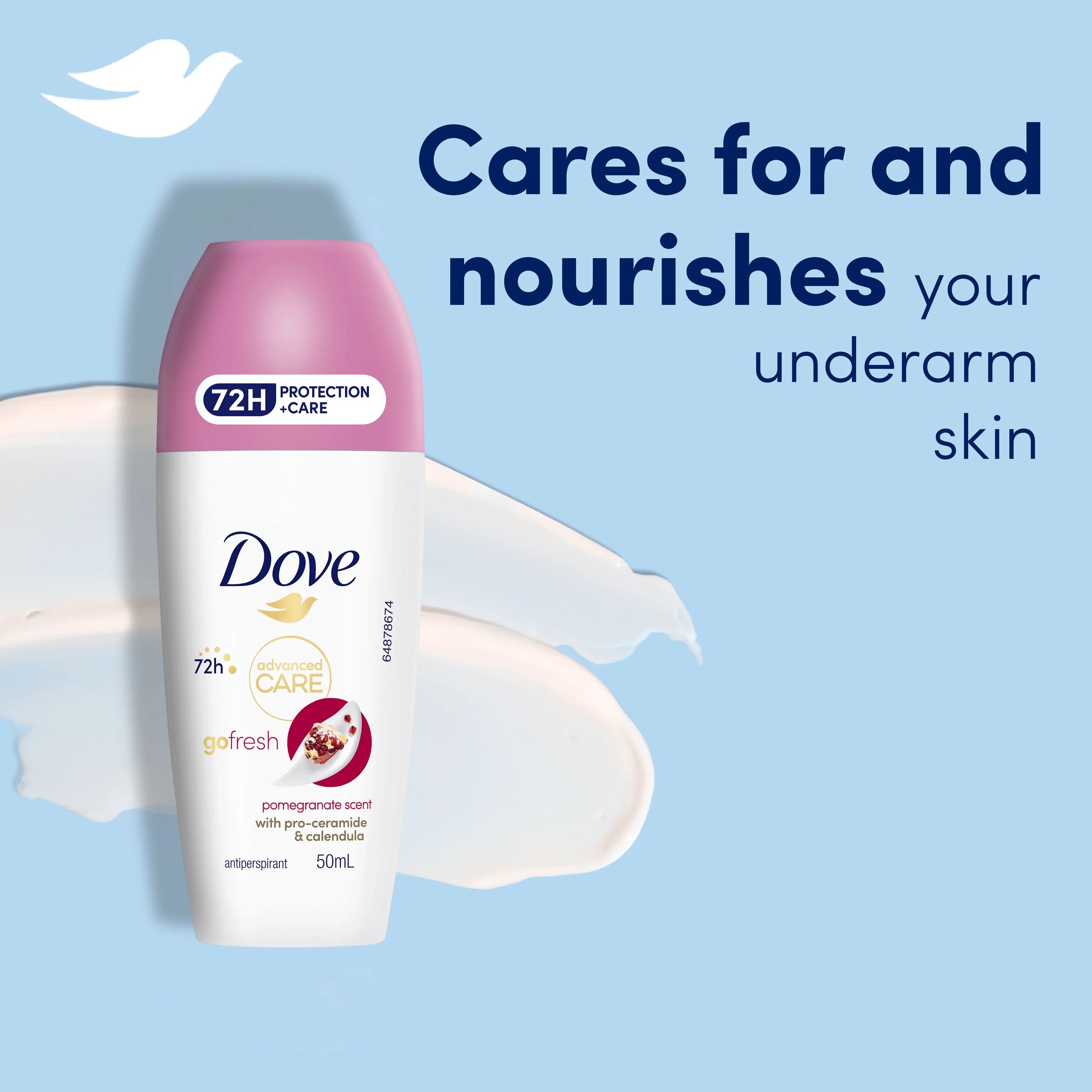 3 Dove Advanced Care Go Fresh Antiperspirant Deodorant Roll-On 50ml - Pro-Ceramide and Calendula, Pomegranate Scent, 3 of 6