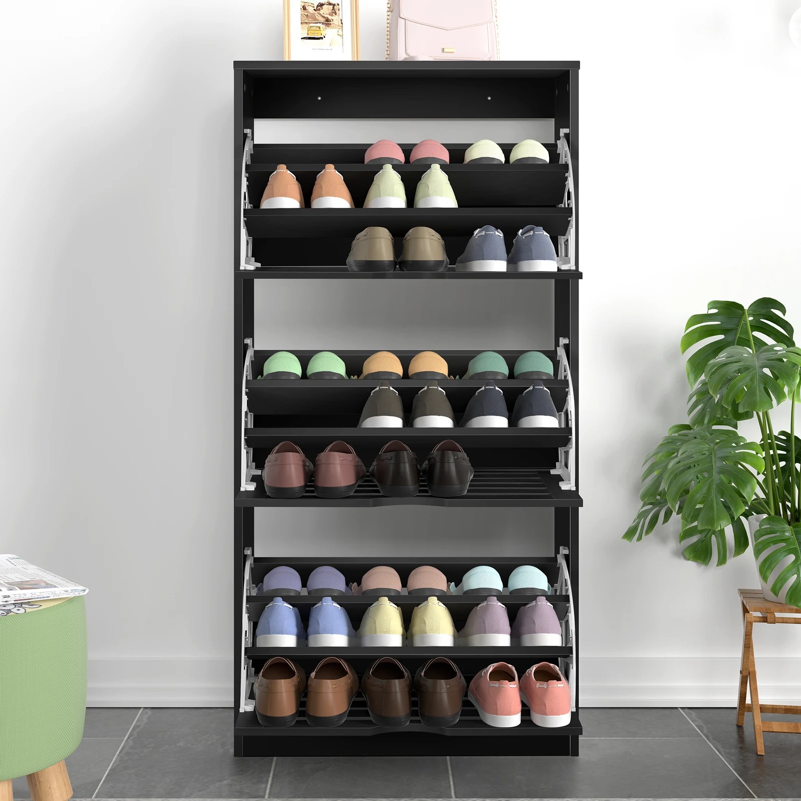 8 Alfordson Shoe Cabinet Organiser Storage Rack Flip Drawers - Black, 8 of 10