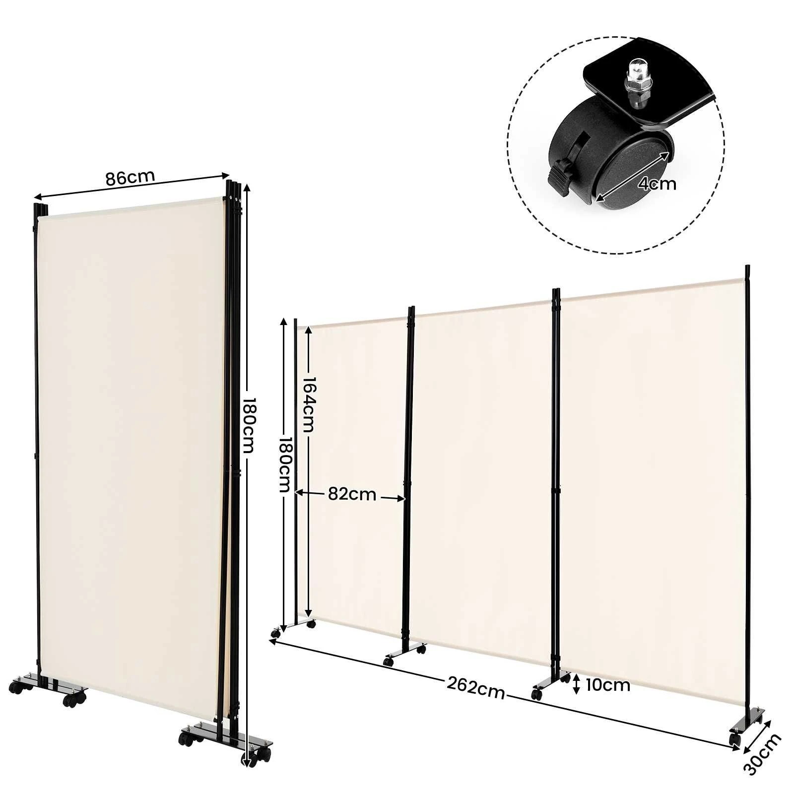 4 Costway 3 Panels Folding Tall Room Divider Mobile Privacy Screen Wall Partition Home Office - White, 4 of 4