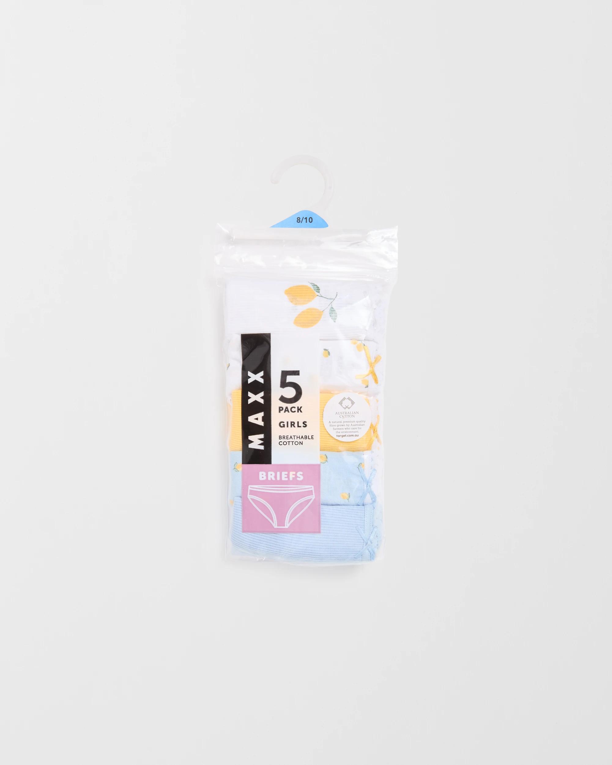 2 Australian Cotton Older Girls Underwear Briefs 5 Pack - Maxx LEMON/BLUE/WHITE, 2 of 3