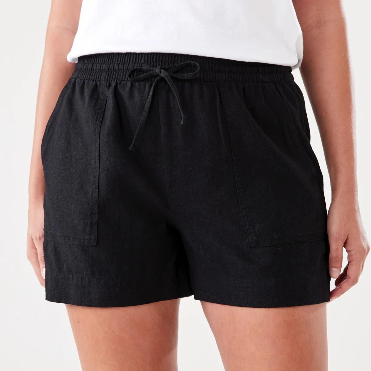 1 Linen Blend Patch Pocket Shorts BLACK, 1 of 6