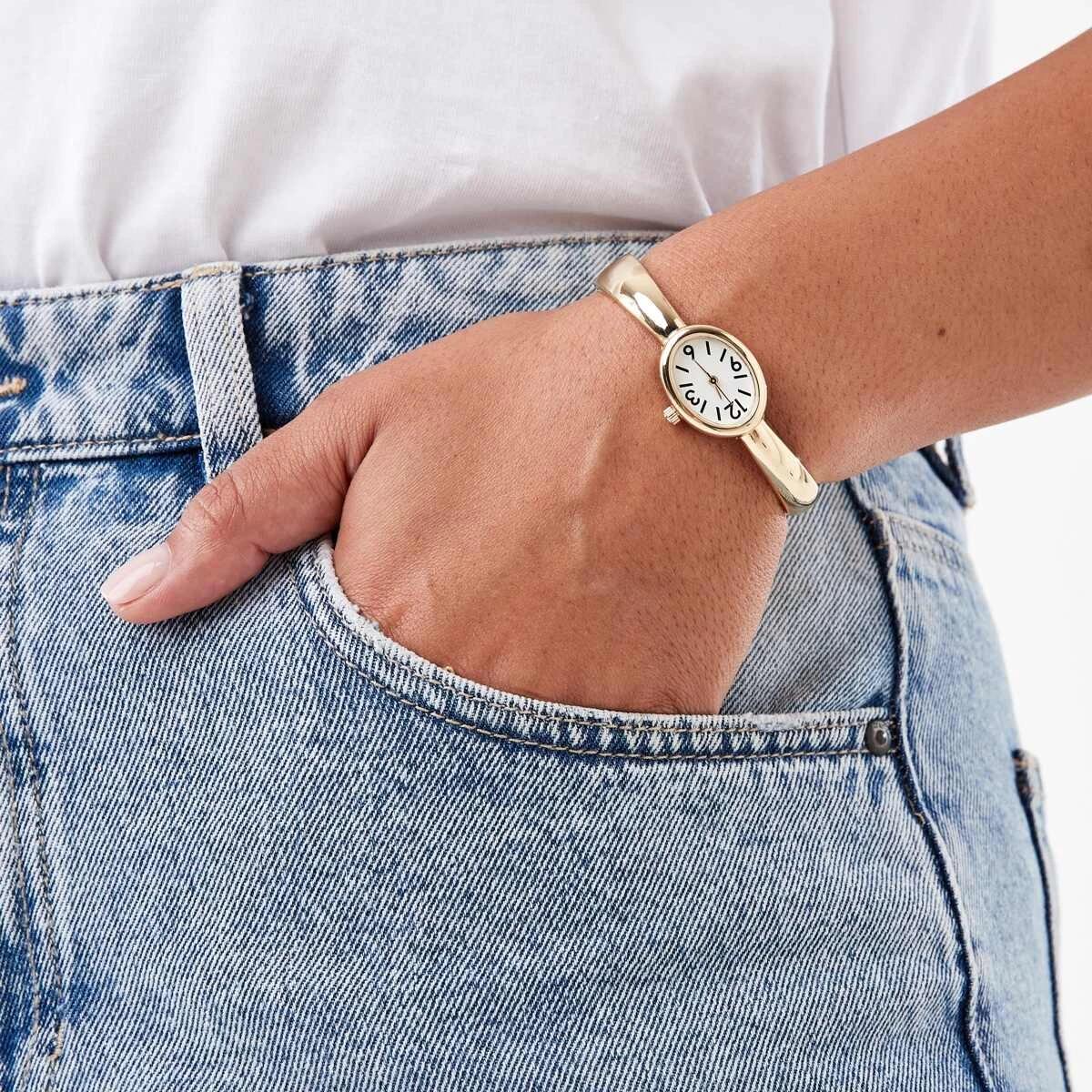 4 Womens Oval Metal Cuff Watch - Gold Tone Gold, 4 of 6