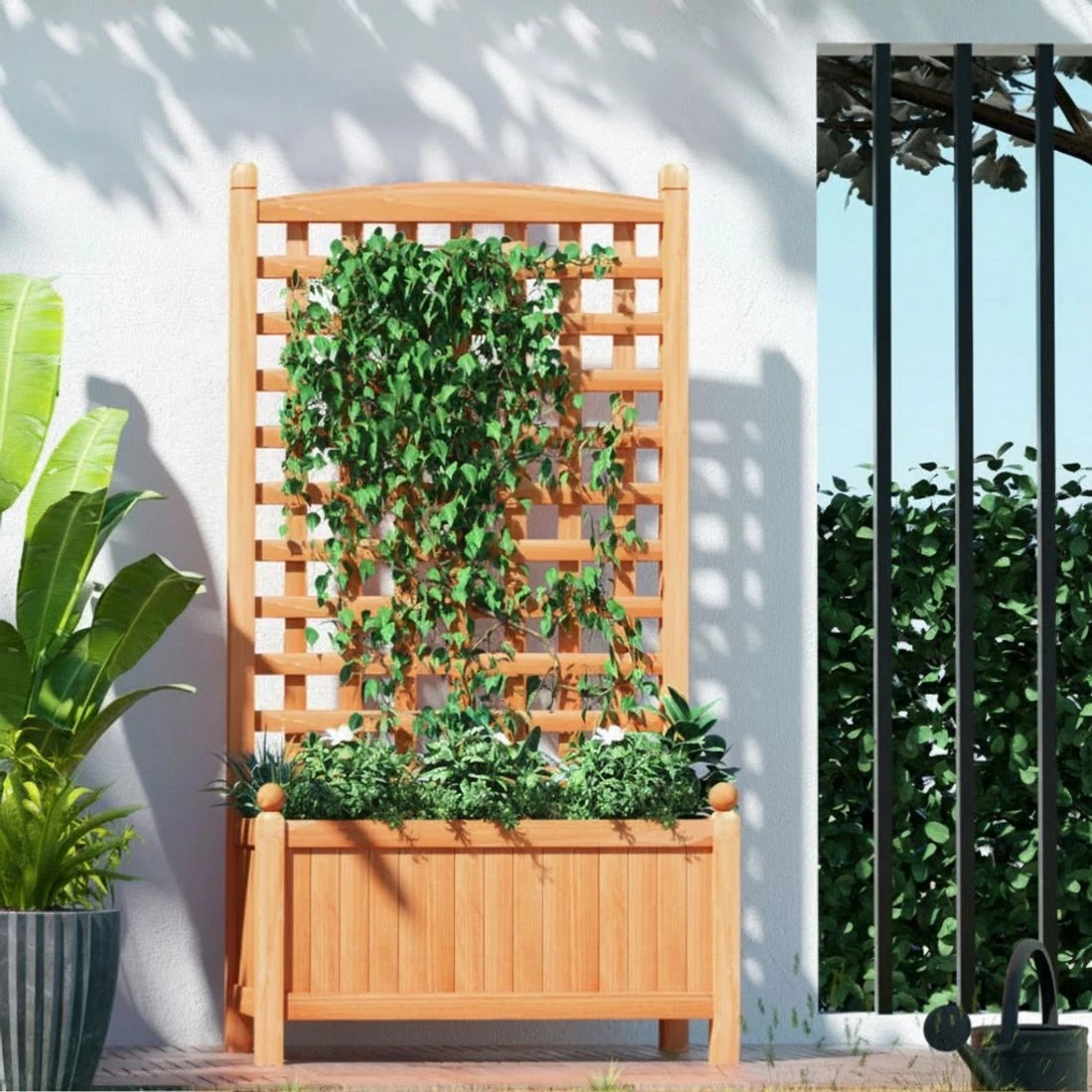 5 Green Fingers 2X Garden Bed Wooden 64x35x115cm Planter Raised Box Container Trellis - Brown, 5 of 6