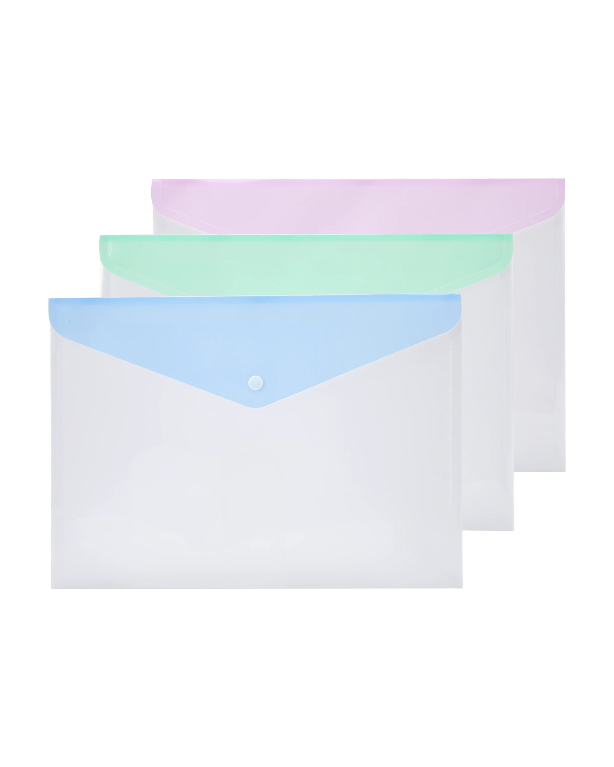 1 3 Pack A4 Button Document Wallet - Colour, 1 of 7