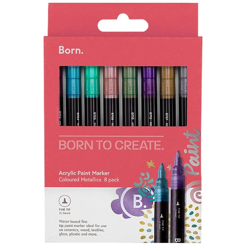 3 Born Acrylic Paint Marker 1.3mm Metallic 8 Pack, 3 of 4