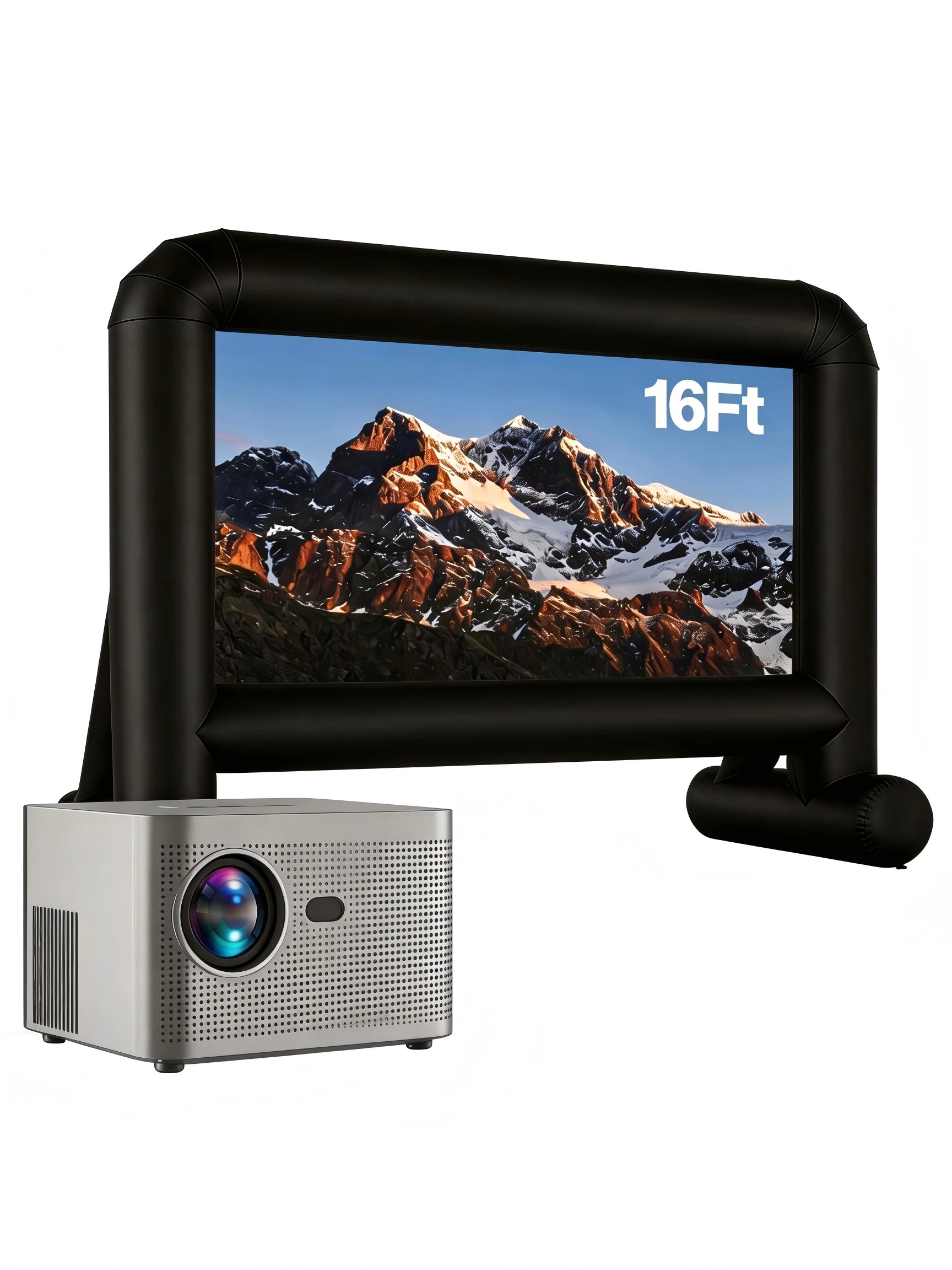 1 Advwin Video Projector and 16ft Inflatable Movie Screen Combo Outdoor Projector and Screen with Blower - Black, 1 of 6