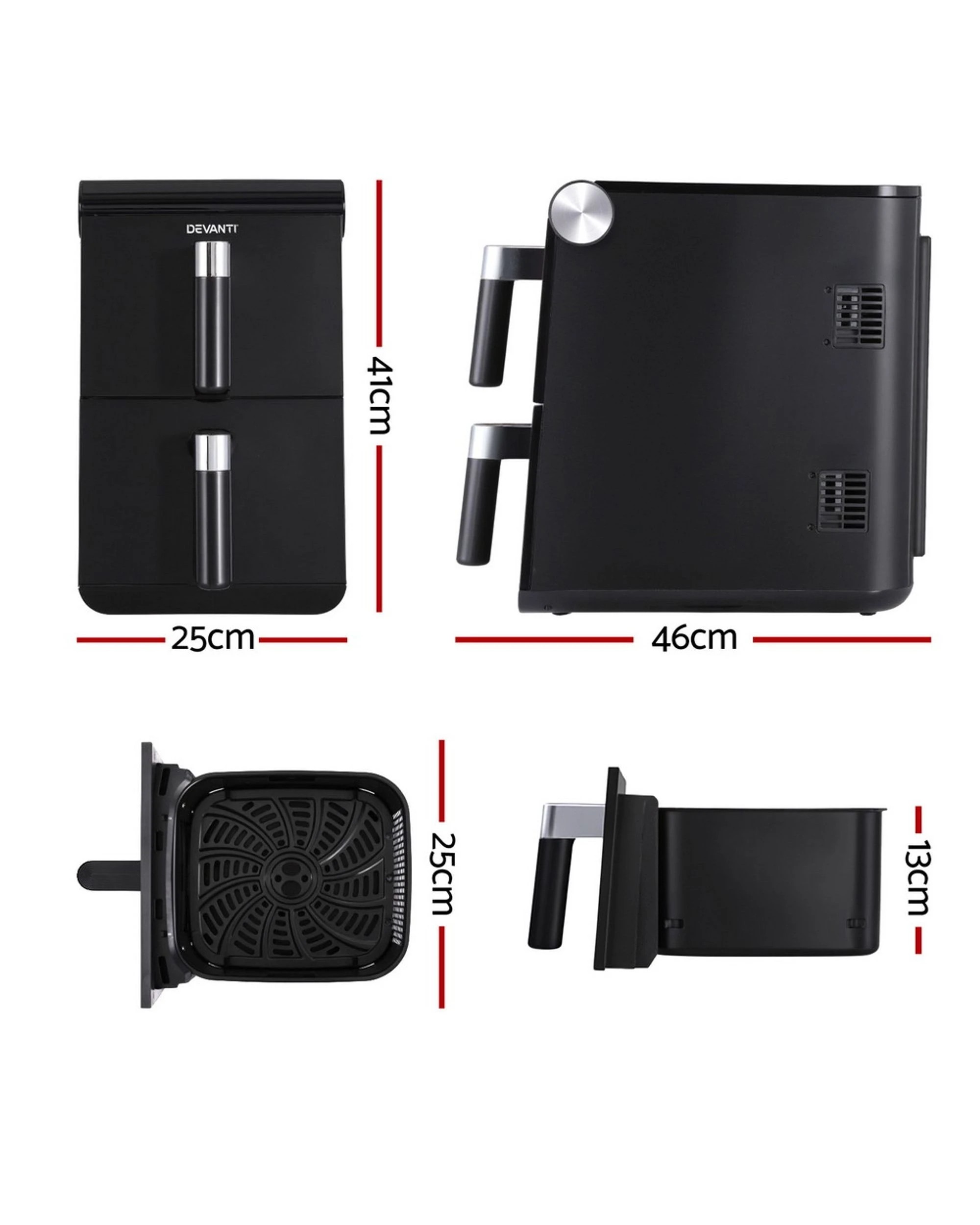 2 Devanti Air Fryer Oven 11l Dual Zone Fryers
 - Black, 2 of 3