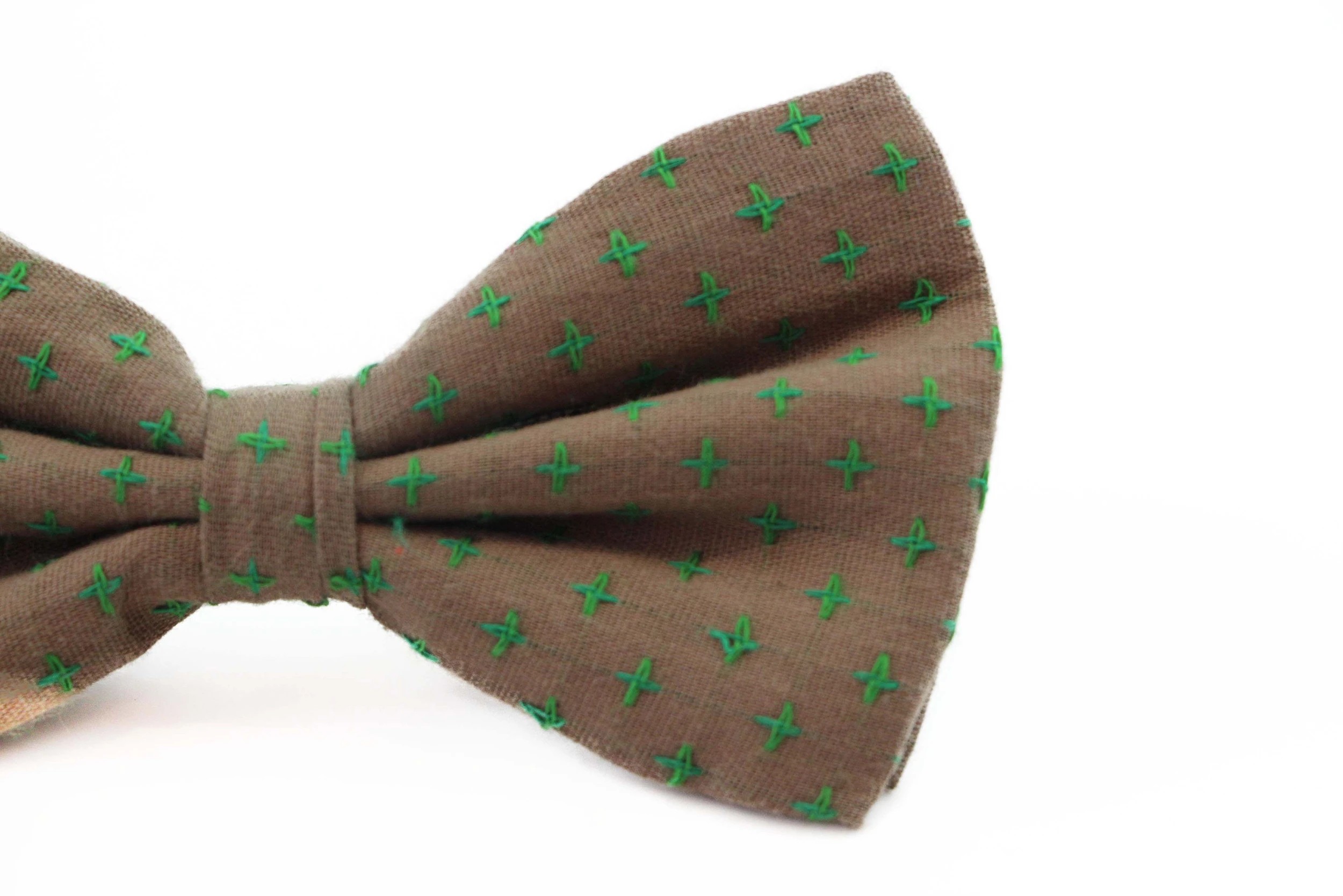 3 Zasel Mens Brown With Green Star Patterned Cotton Bow Tie - Multi, 3 of 4