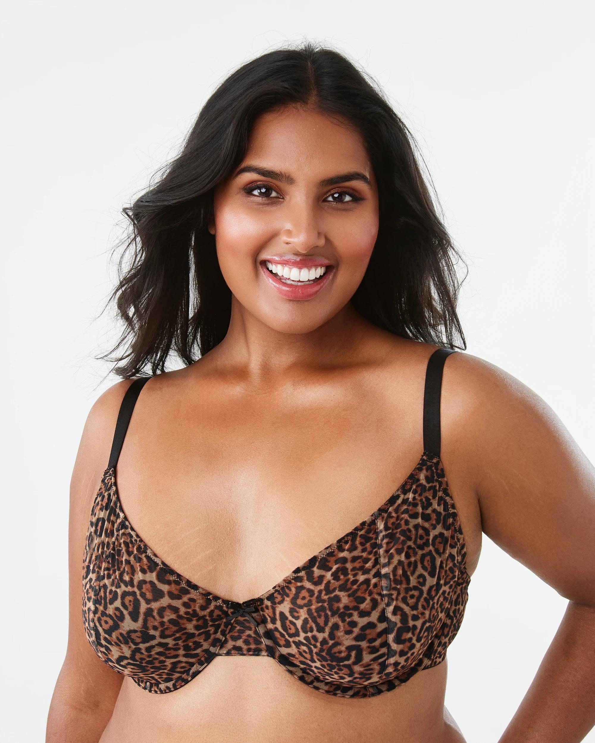 1 Full Figure Soft Cup Mesh Underwire Bra Leopard