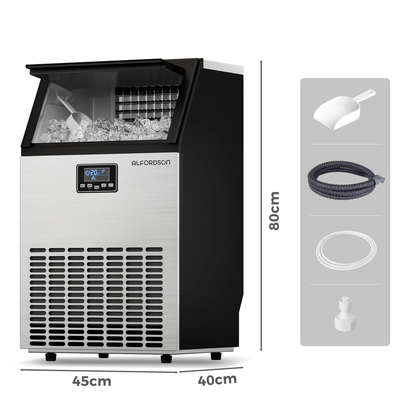 3 Alfordson Commercial Ice Maker Machine 45kg Ice Cube Stainless Steel - Black, 3 of 10