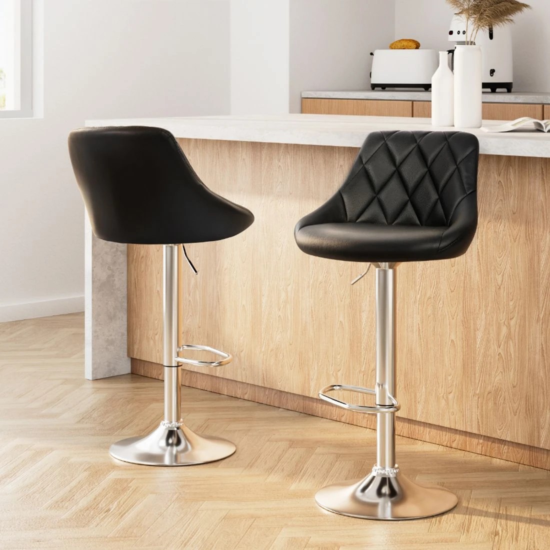 3 Artiss 2x Bar Stools Leather Padded Gas Lift Stool - Black, 3 of 4