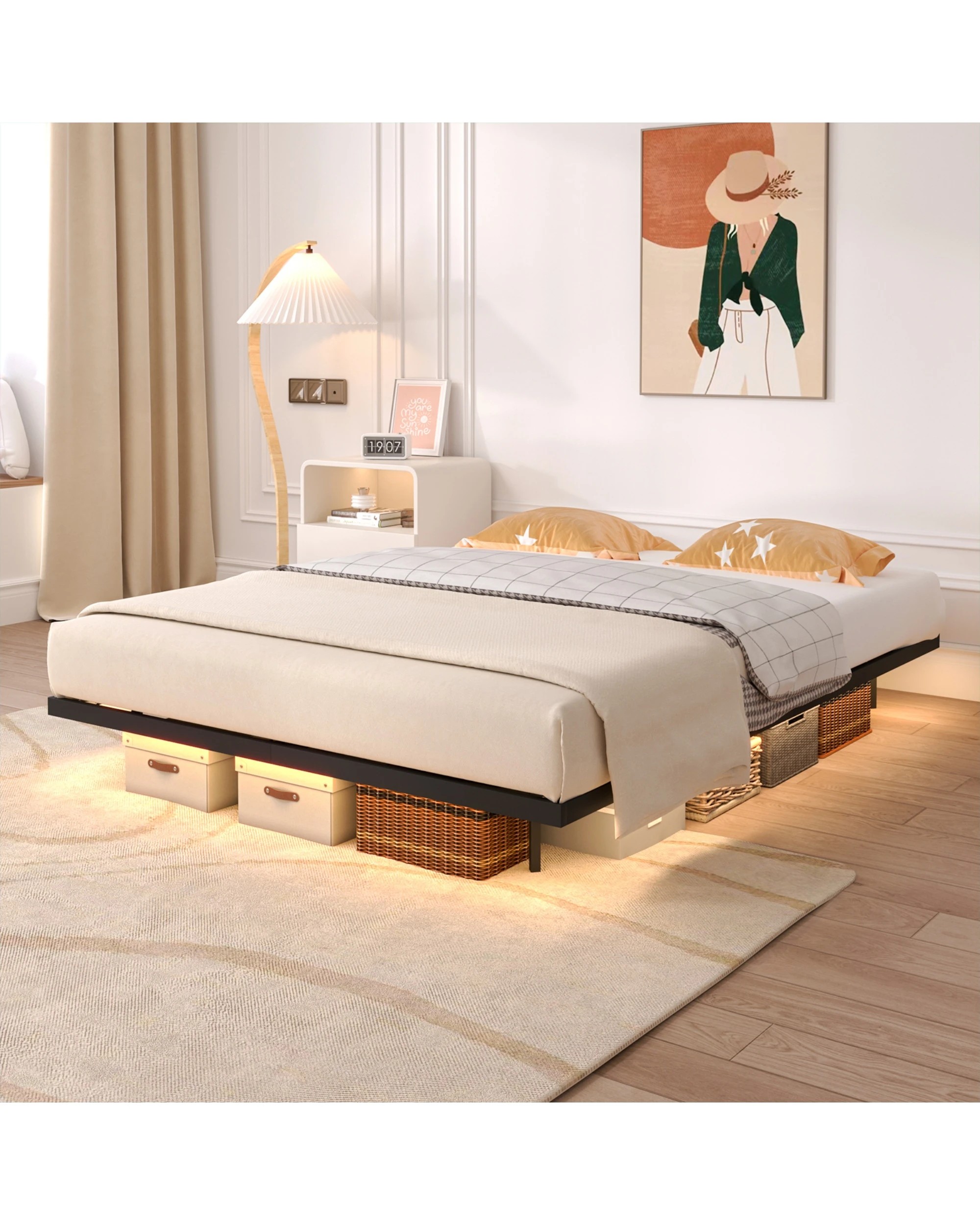 5 Advwin Queen Floating Bed Frame With Led Lights Metal Platform, 5 of 8