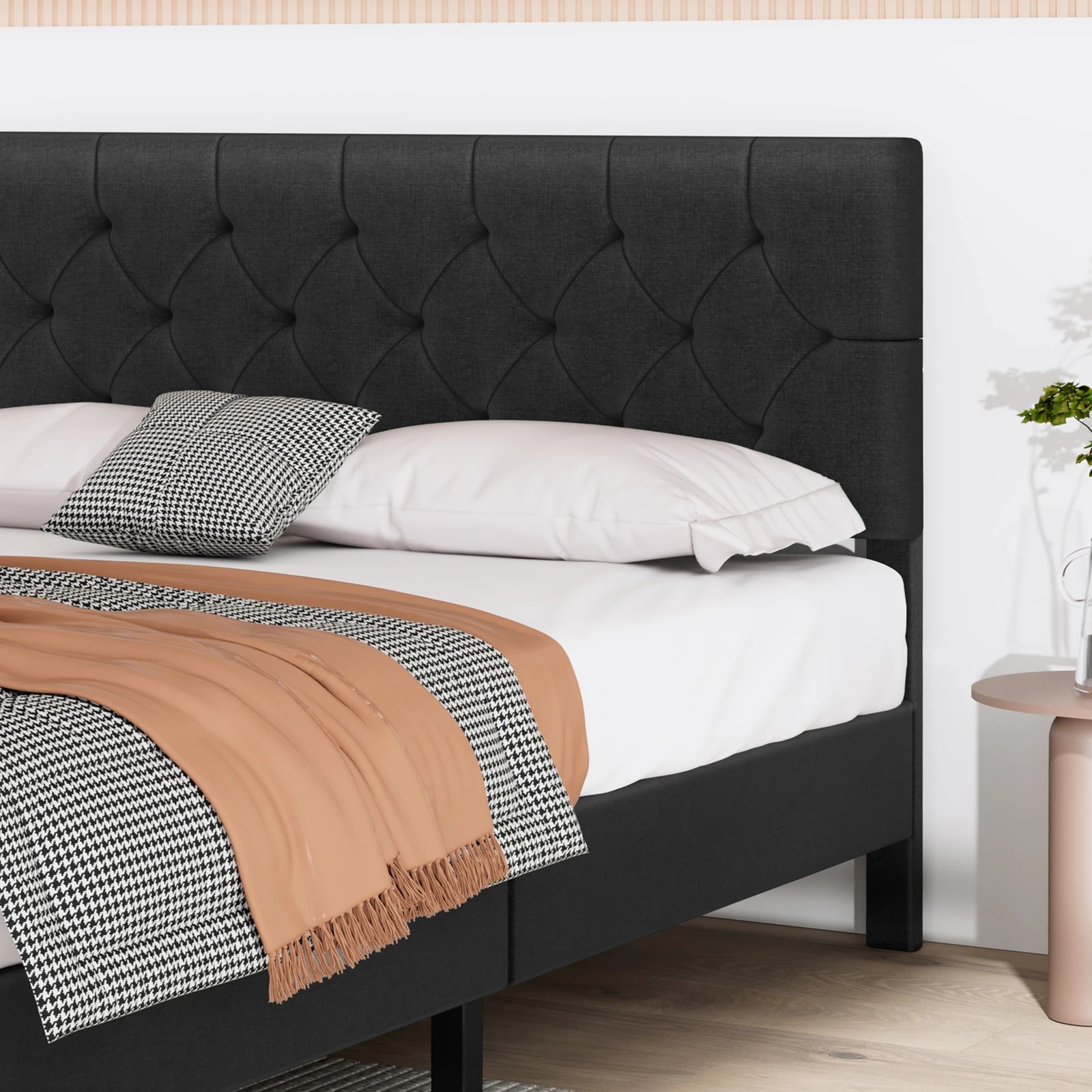 3 Alfordson Bed Frame Double Size Tufted Headboard Modern Fabric Meduna - Charcoal, 3 of 9