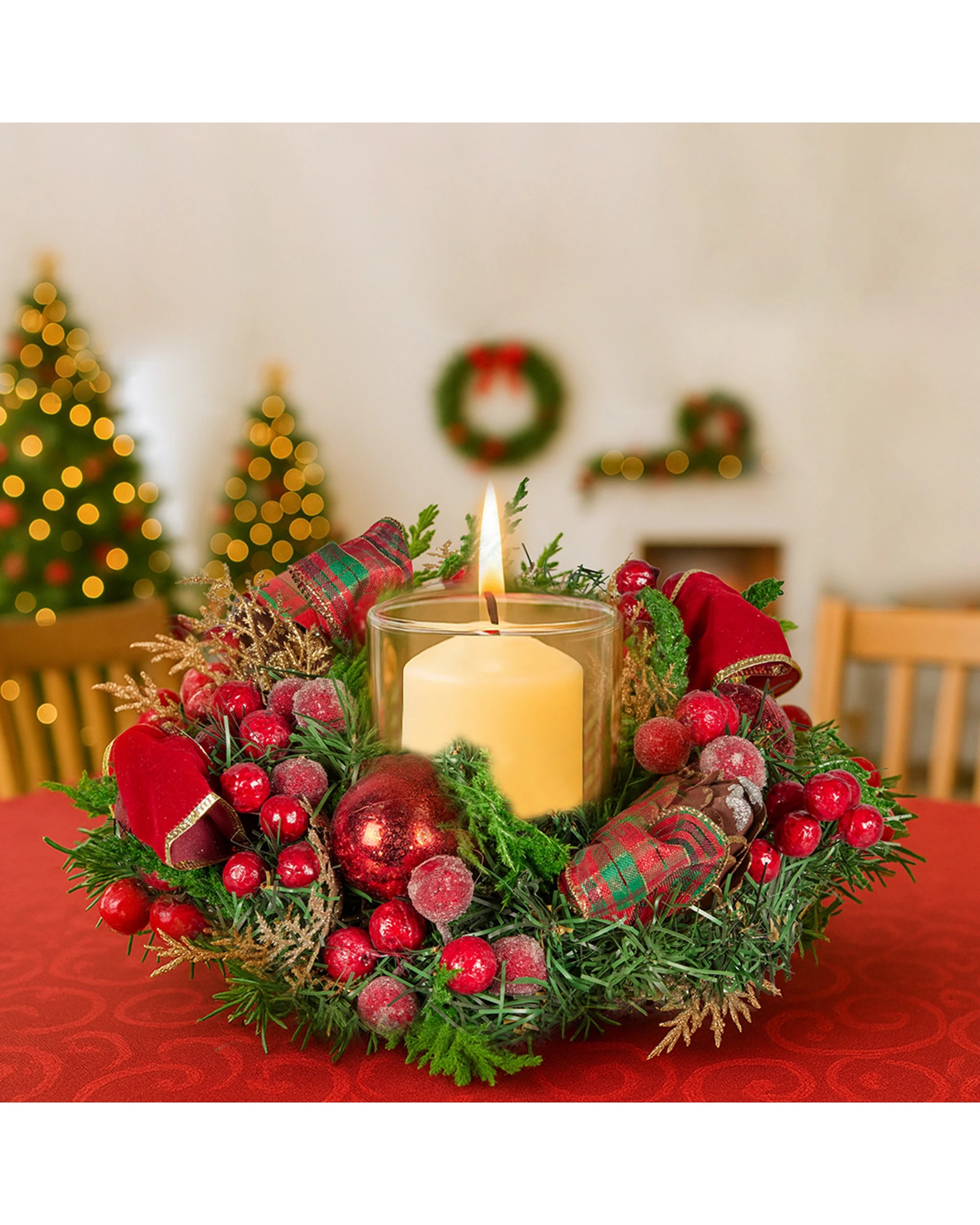 5 Christabelle 26cm Christmas Centrepiece Lush Green Decor Berries And Baubles, 5 of 6