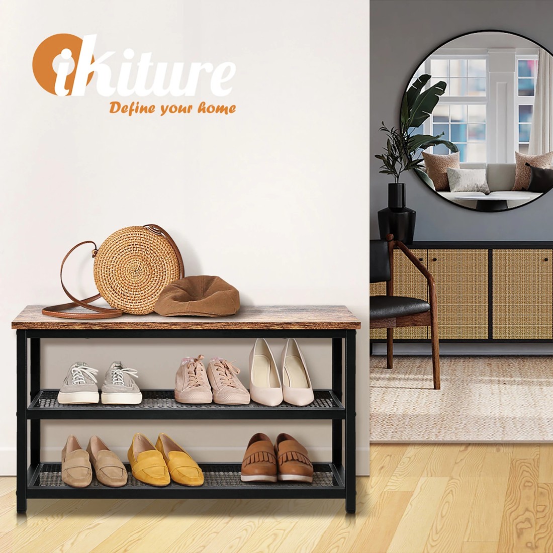 5 Oikiture Shoe Cabinet Bench Shoes Rack Shelf Storage 3-tier Industrial Furniture
 - Multi, 5 of 9