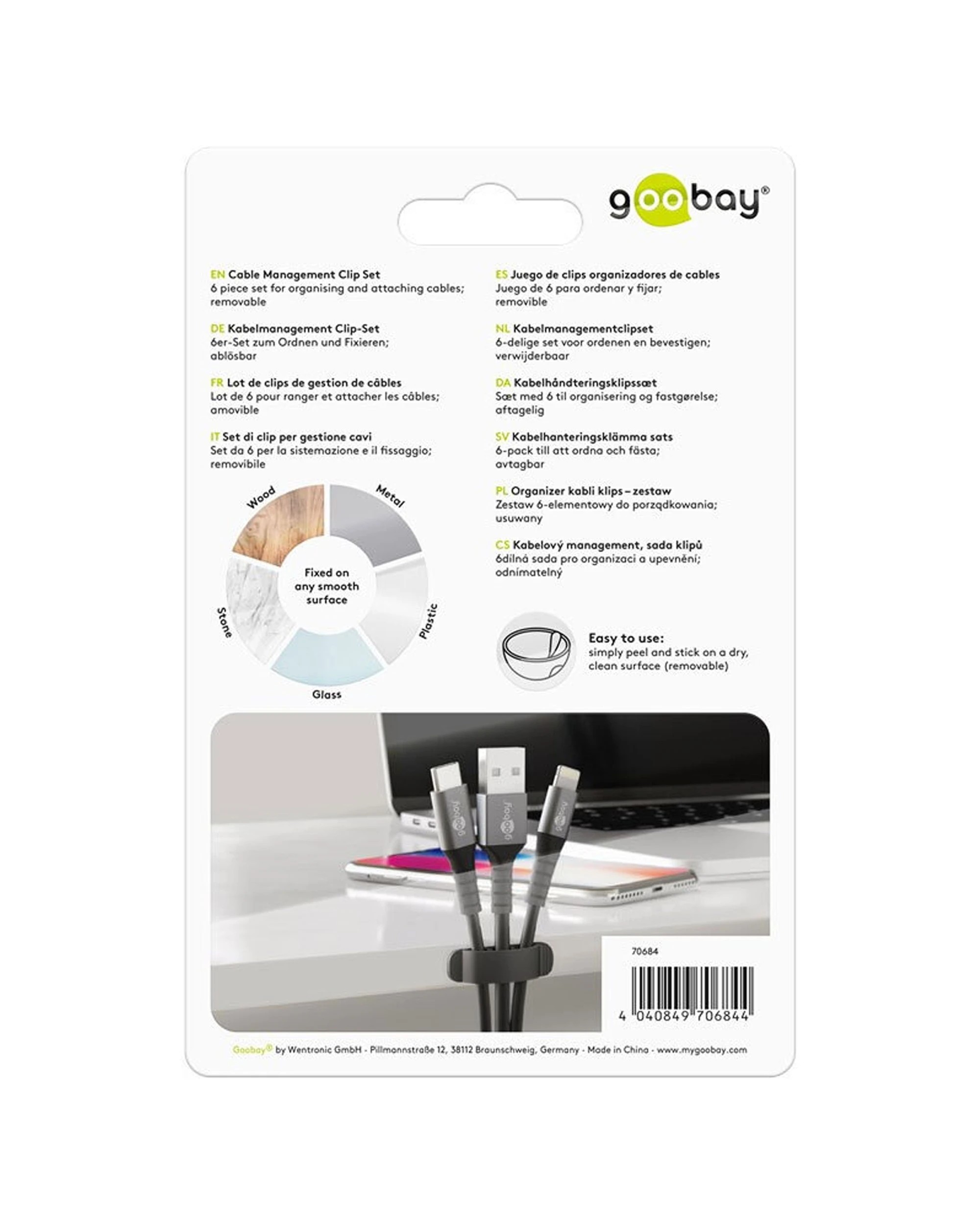 4 Goobay 6pc Adhesive Clip Set Cable Organiser Vacuum Insulated Leakproof 3m, 4 of 5