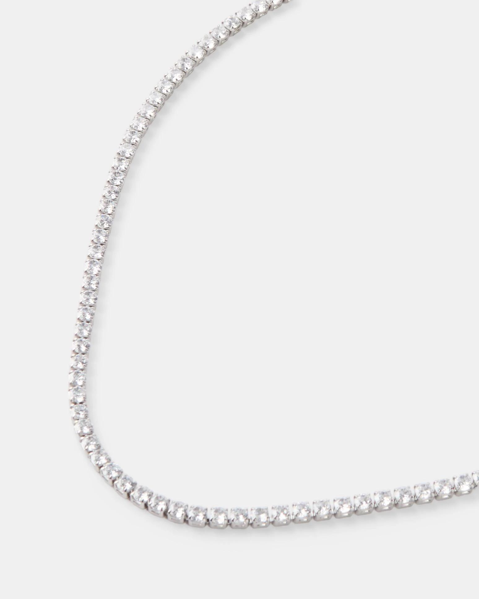 1 Waterproof Stainless Steel Diamante Necklace - Silver Tone Silver, 1 of 3