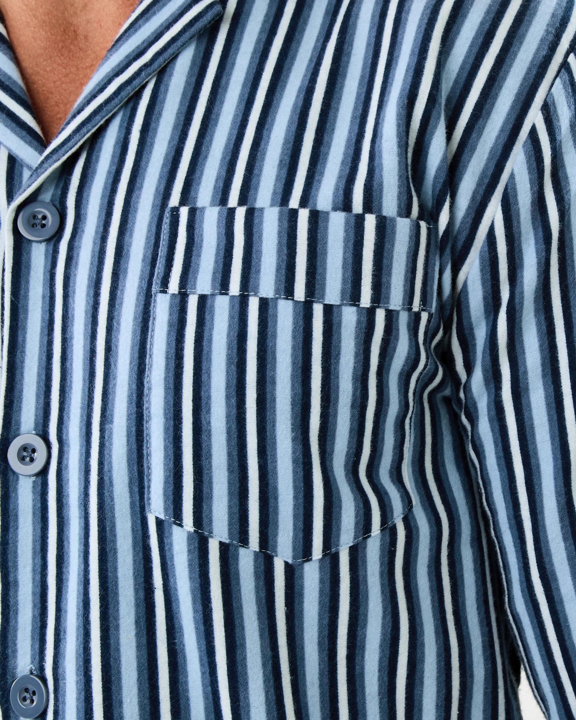 6 Print Flannel Pyjama Set Blu Stripe, 6 of 8