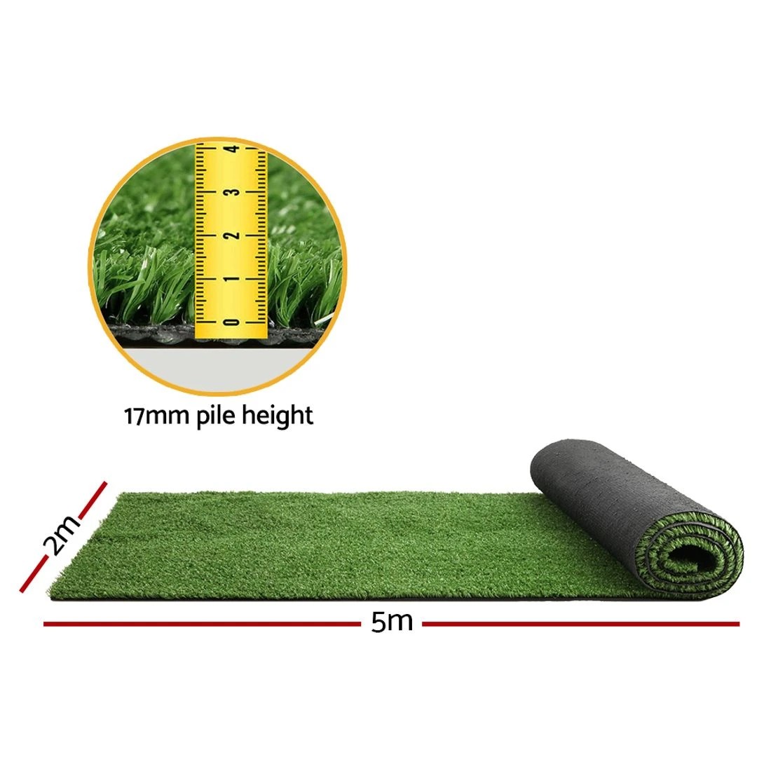 3 Prime Turf Artificial Grass 2mx5m 17mm Synthetic Fake Lawn Turf Plant Plastic - Green, 3 of 7