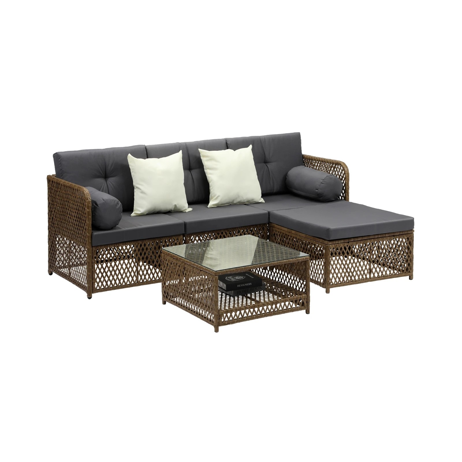 1 Livsip Outdoor Sofa Set 4 Seater Wicker Lounge Setting - Brown, 1 of 8
