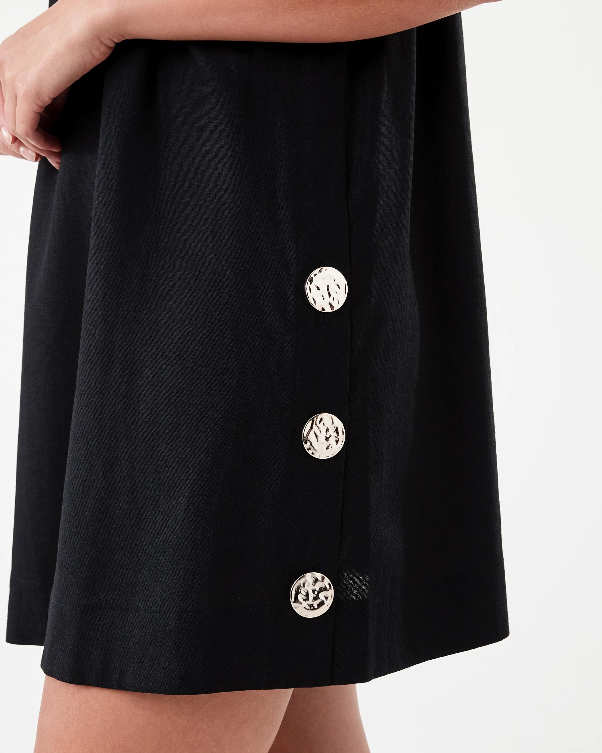 6 Sleeveless Linen Blend Button Detail Mini Dress Black, 6 of 7