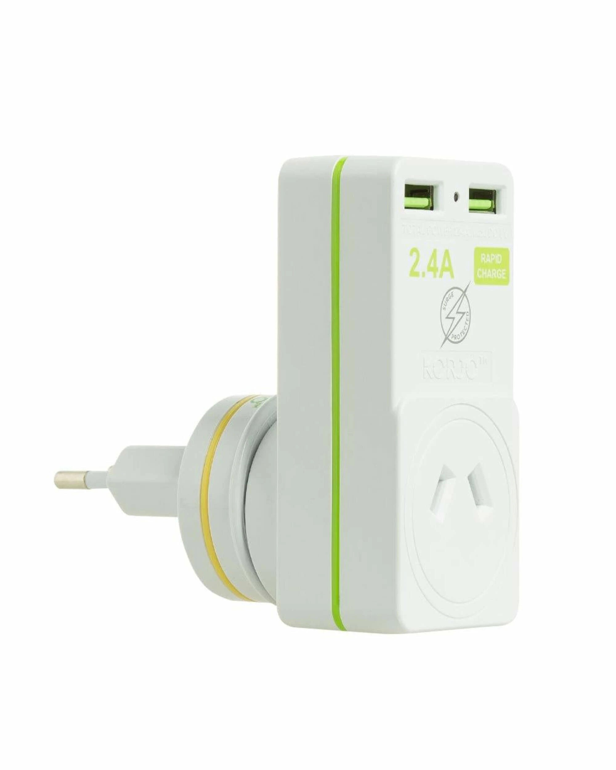 1 Korjo Travel Adaptor Plug with 2 x USB - Aus to Italy / Switzerland - White, 1 of 4