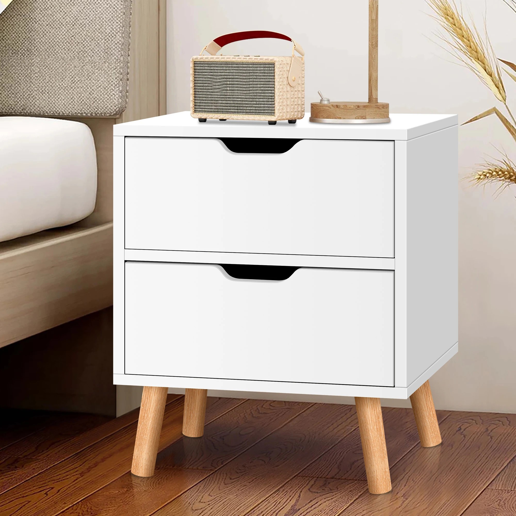 2 Alfordson Bedside Table Nightstand Side End Table 2 Storage Drawers - White, 2 of 10